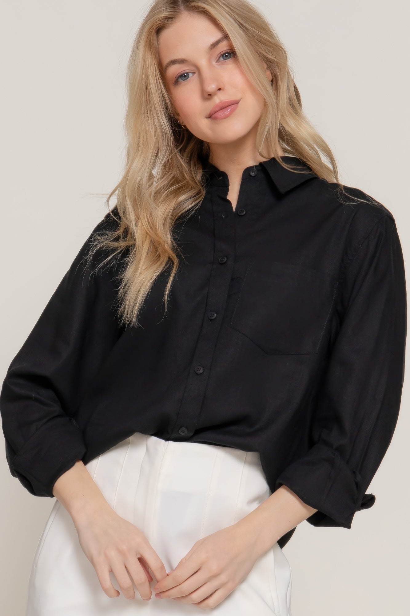 Long Sleeve Linen Blend Shirt - That Janis Style