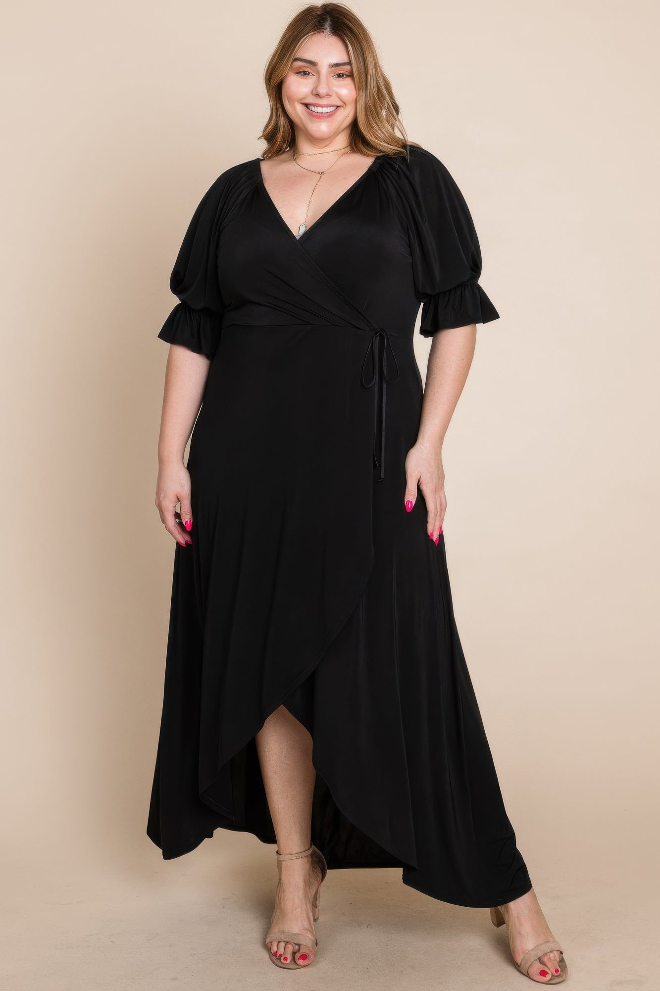 Plus Size Solid Venezia Faux Wrap Maxi Dress - That Janis Style
