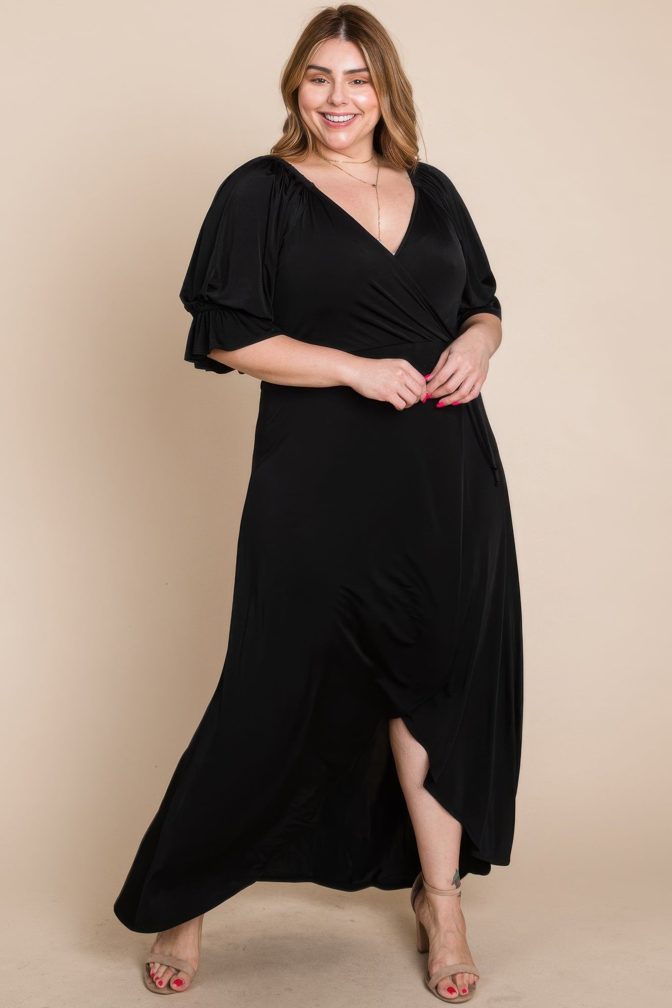 Plus Size Solid Venezia Faux Wrap Maxi Dress - That Janis Style