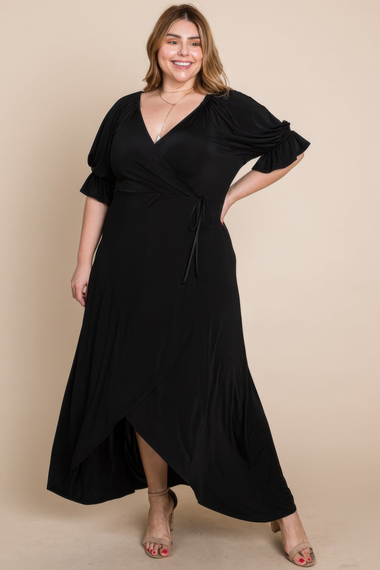 Plus Size Solid Venezia Faux Wrap Maxi Dress - That Janis Style