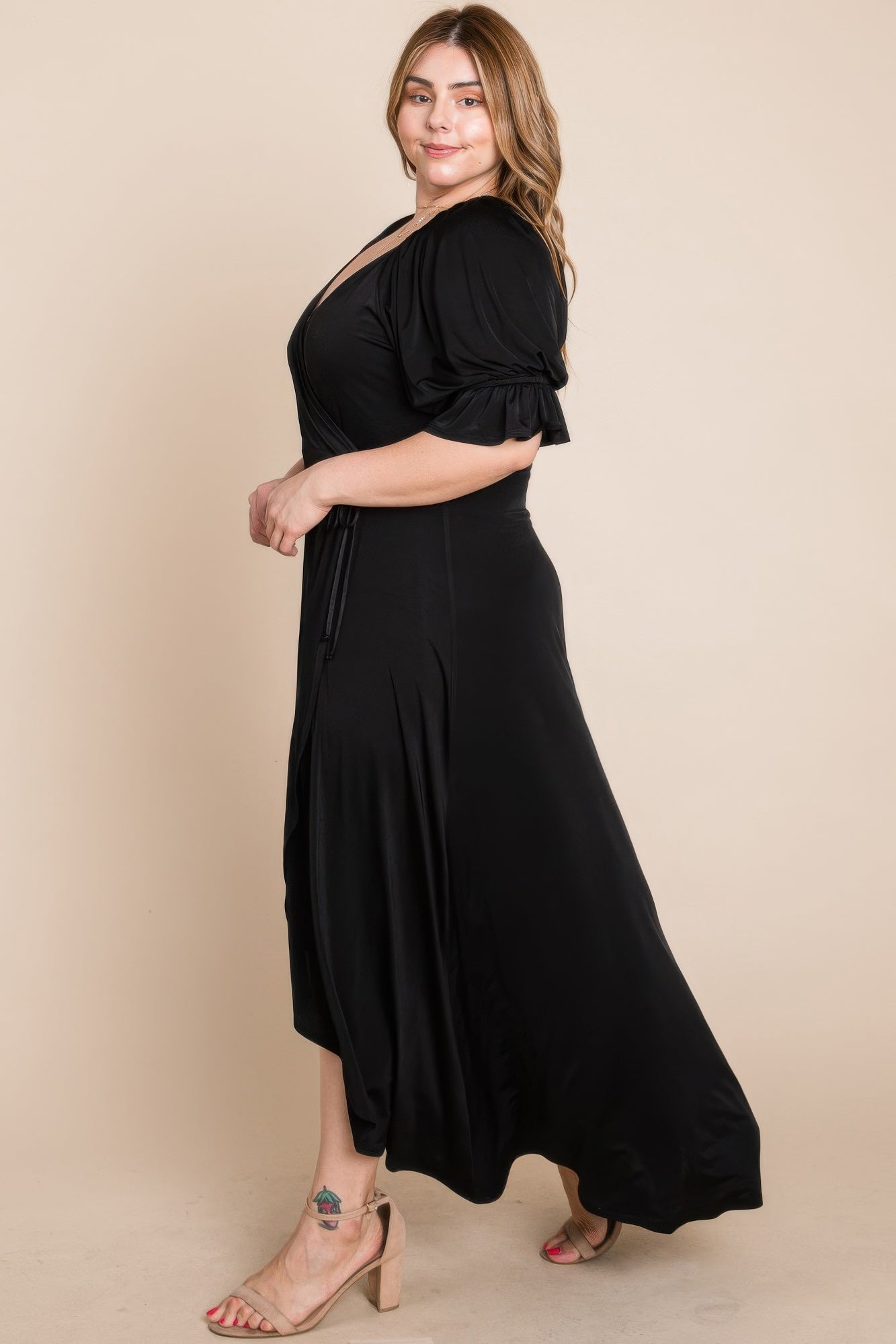 Plus Size Solid Venezia Faux Wrap Maxi Dress - That Janis Style