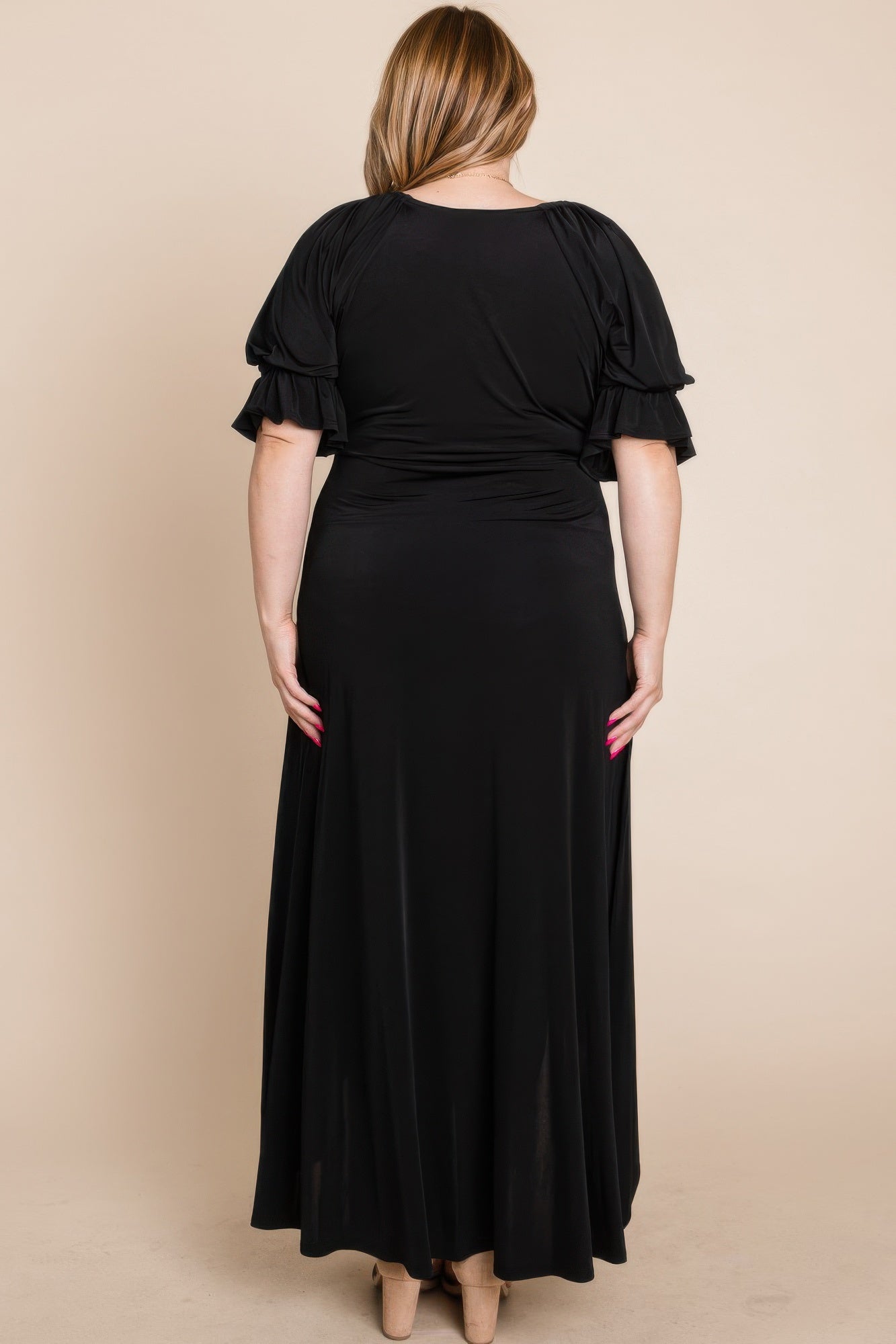 Plus Size Solid Venezia Faux Wrap Maxi Dress - That Janis Style