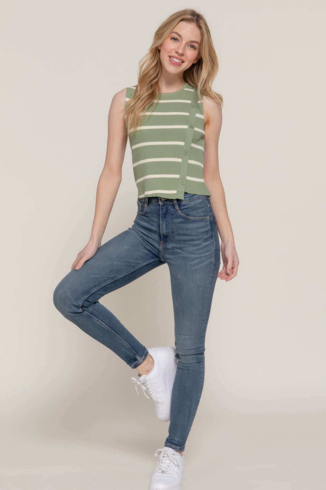 Sleeveless Diagonal Shape Stripe Spring Sweater - That Janis Style