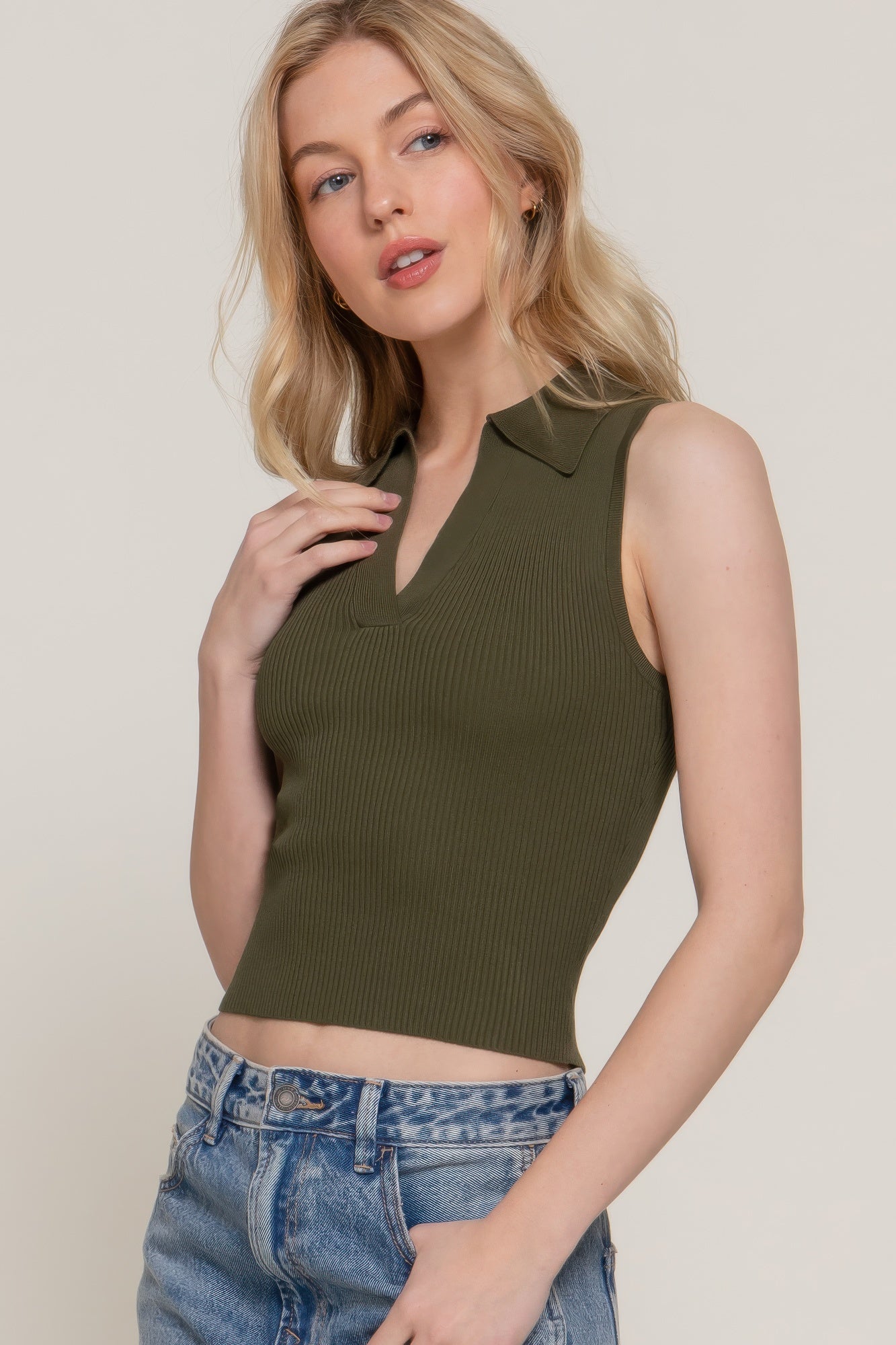 Sleeveless Polo Spring Sweater - That Janis Style