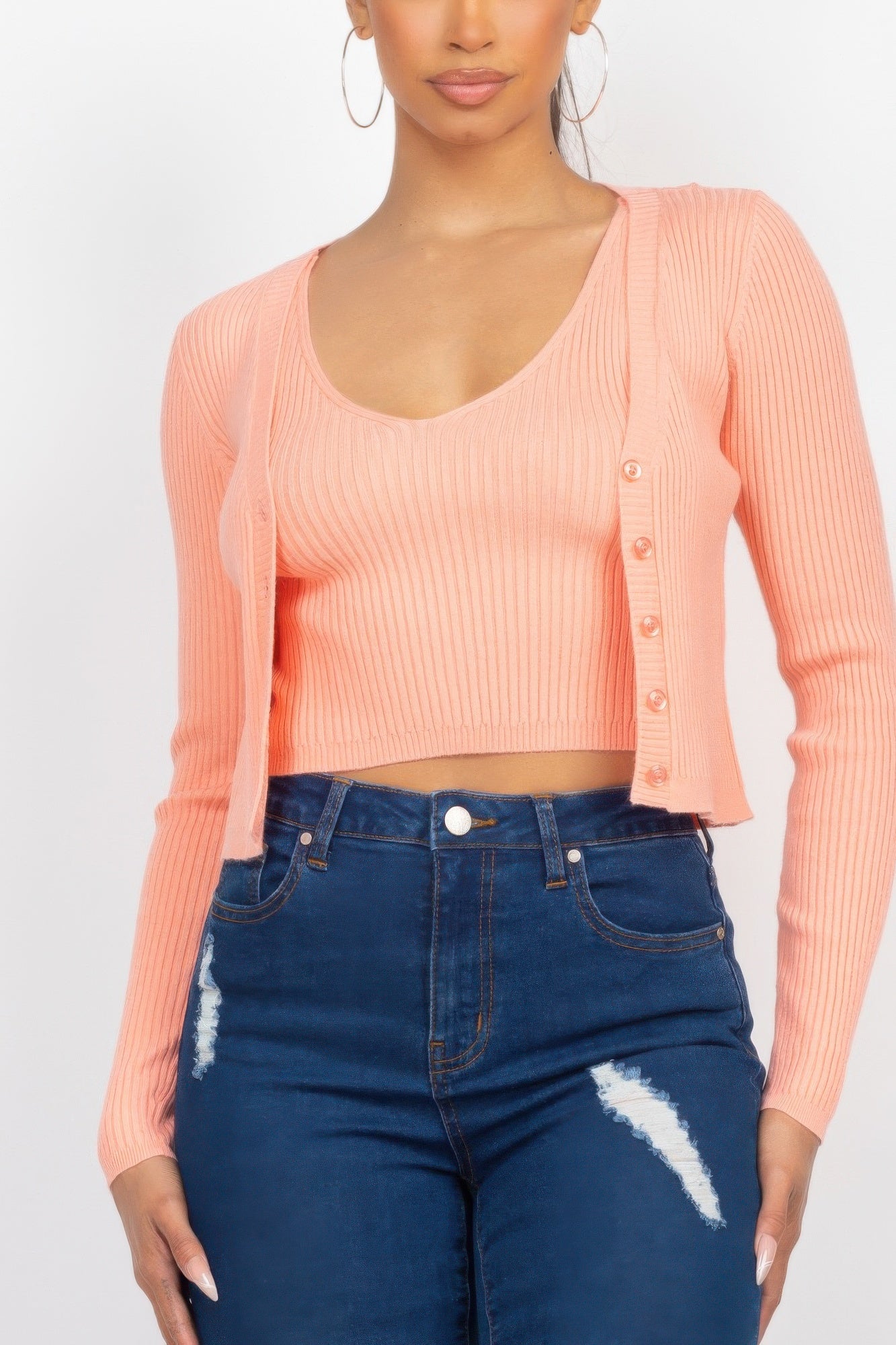 Crop Tank Top & Cardigan Sweater Set - That Janis Style