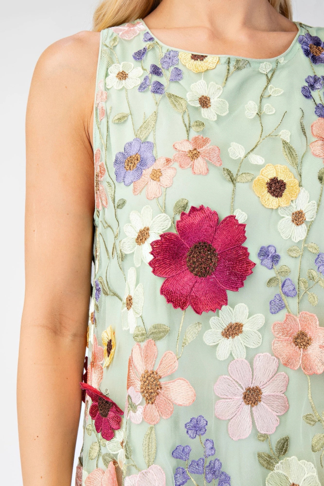 3d Floral Embroidered Sleeveless Mini Dress - That Janis Style