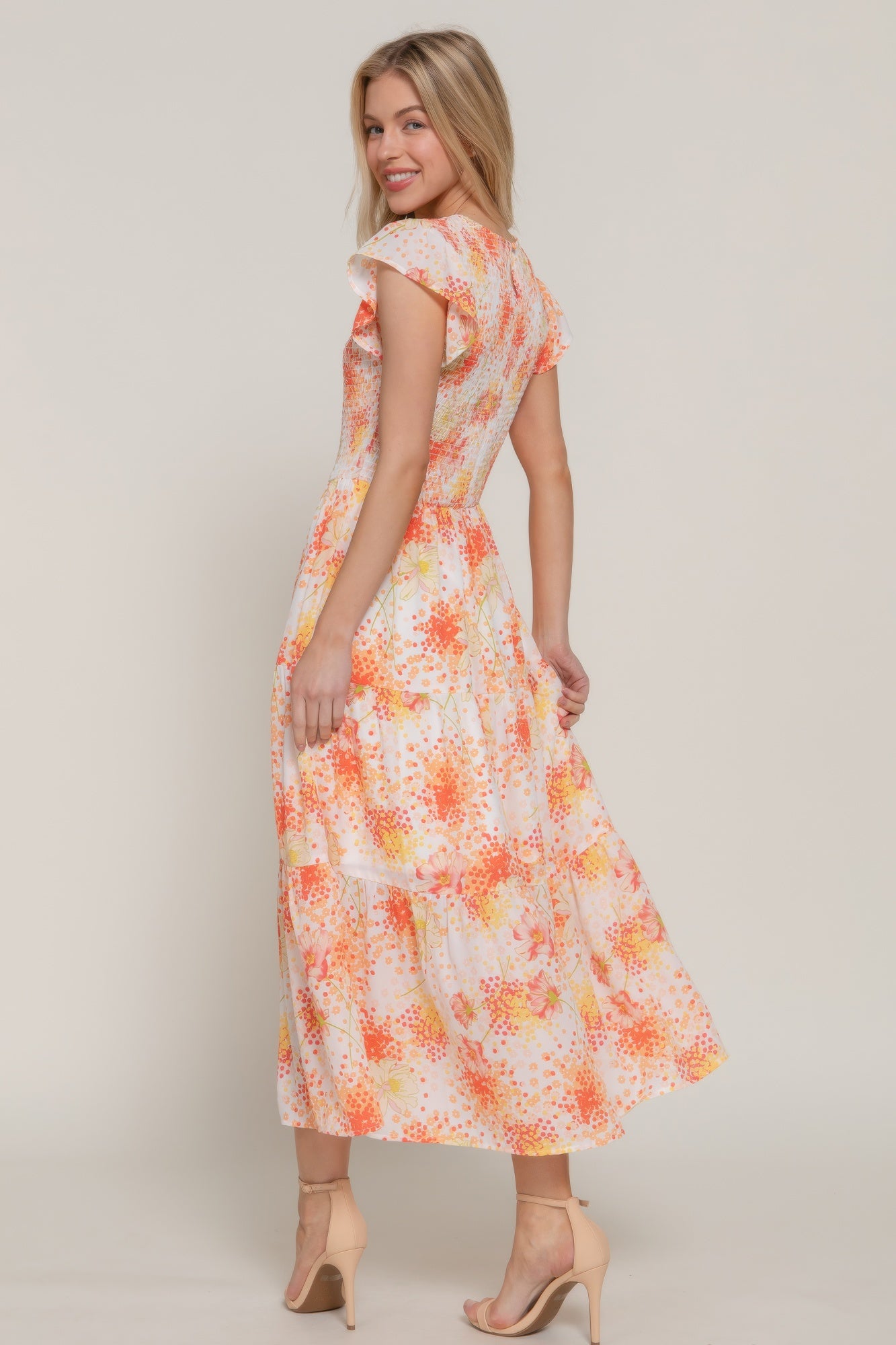 Ruffl Slv Smocked Floral Print Dresss - That Janis Style
