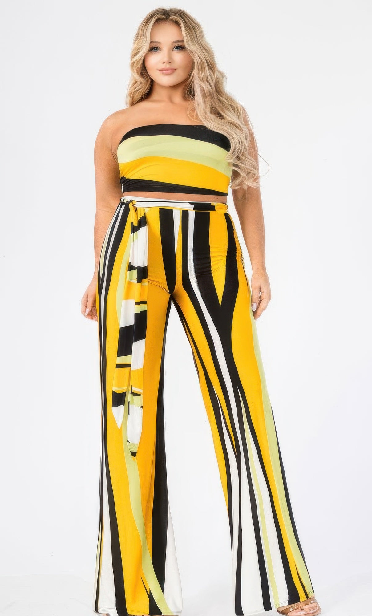 Plus Colorblock Stripe 2 Piece Pants Set - That Janis Style