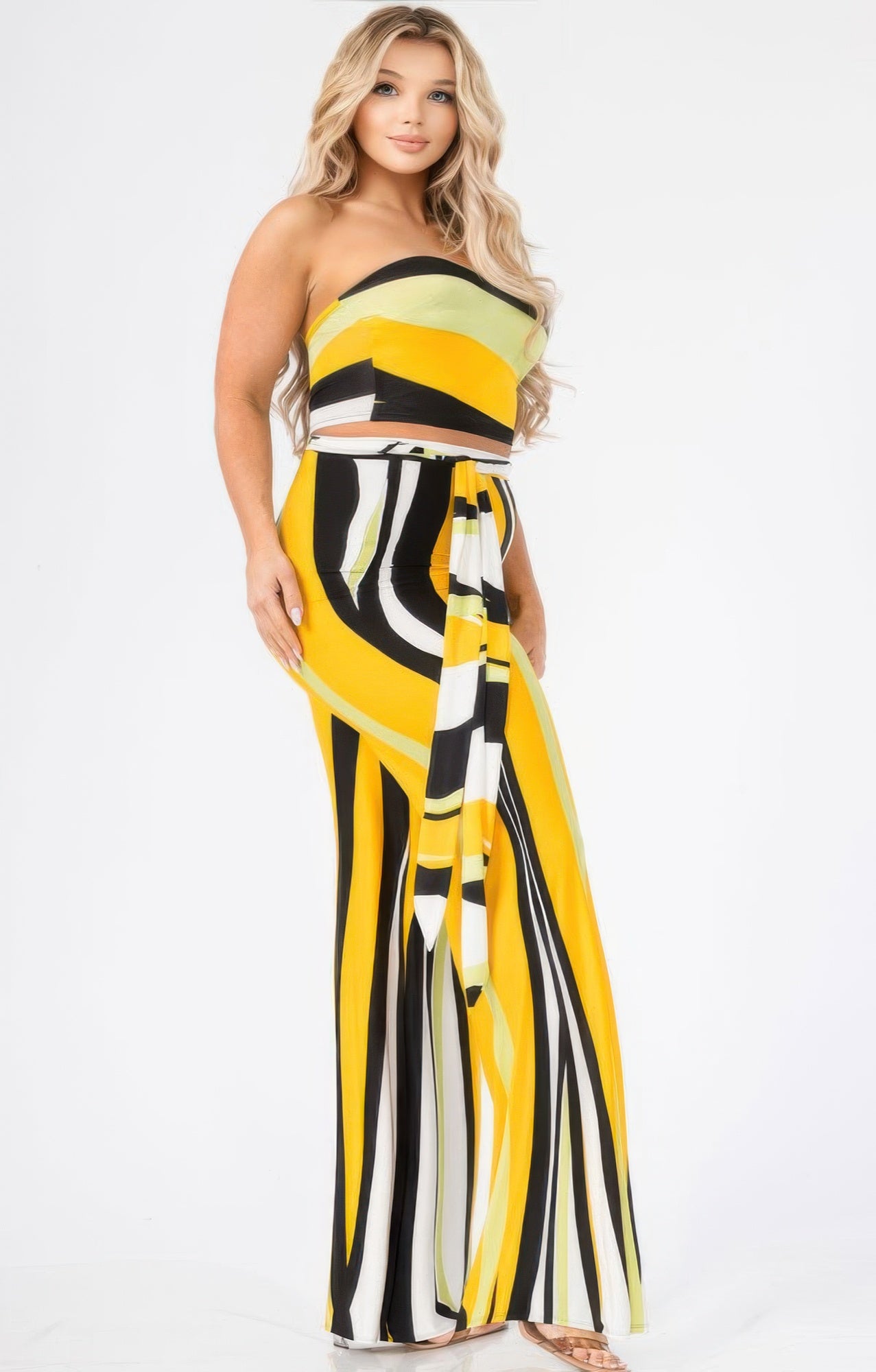 Plus Colorblock Stripe 2 Piece Pants Set - That Janis Style