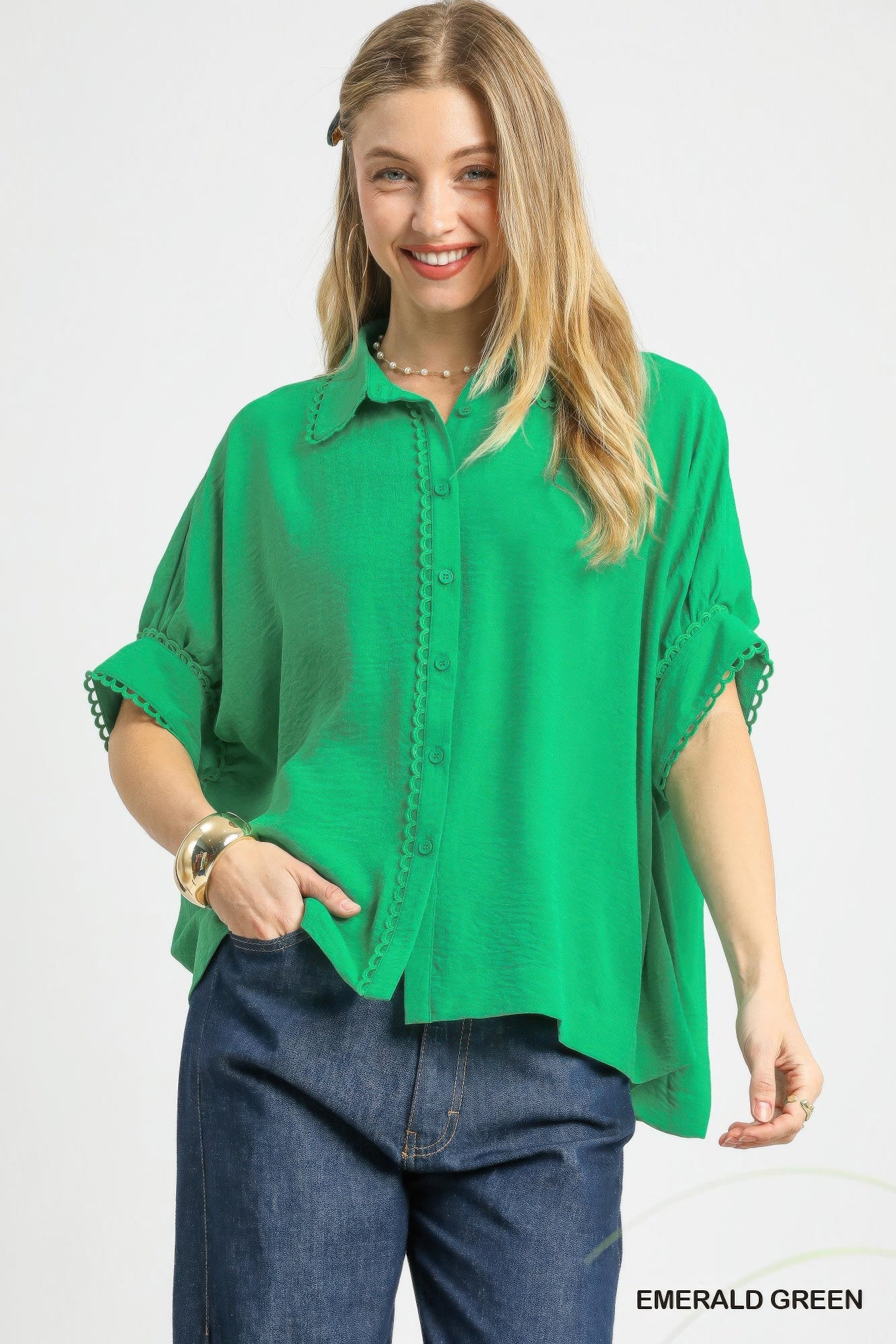 Fresh Flair Scallop Trim Blouse - That Janis Style