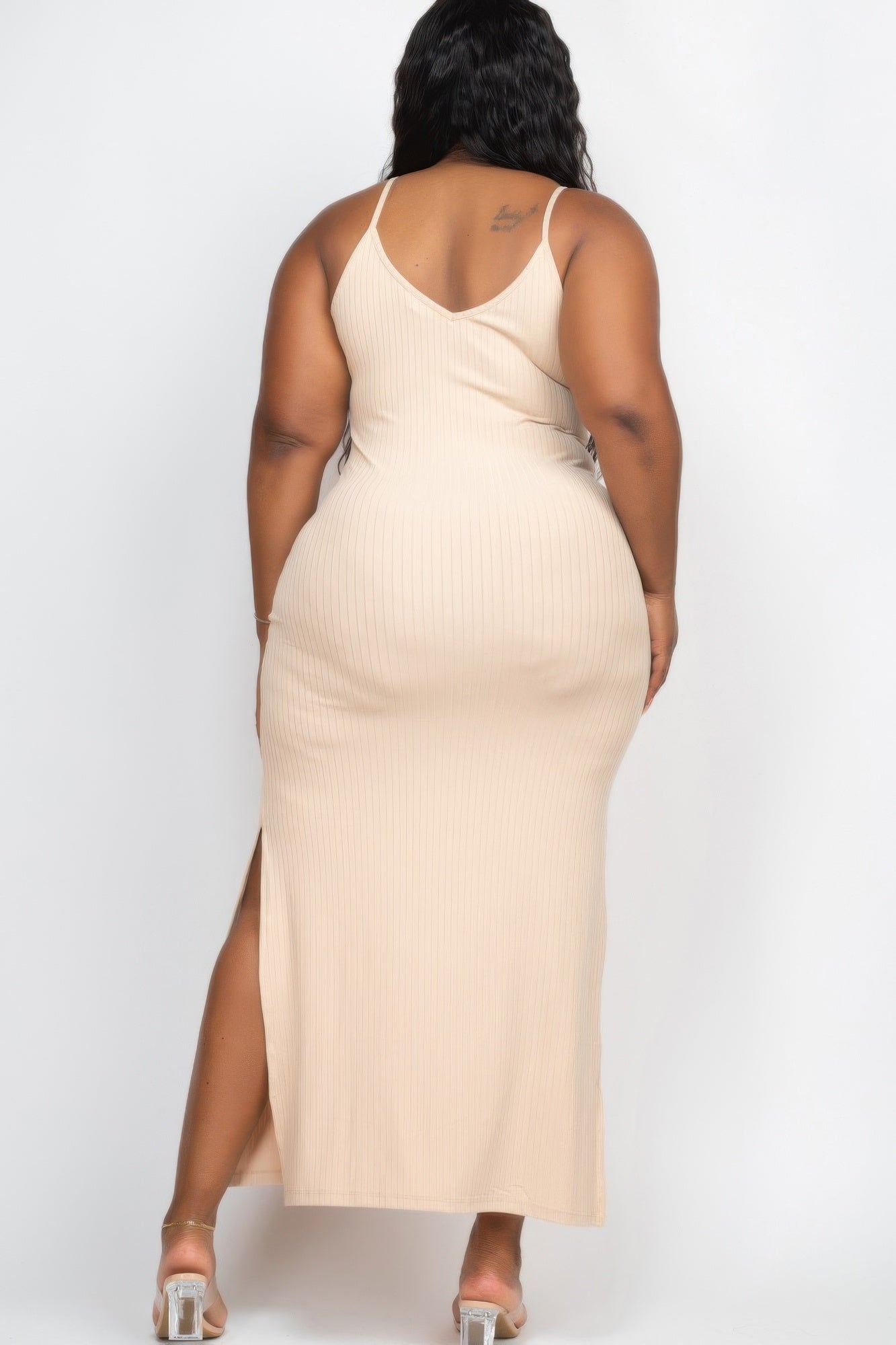 Plus Size Ribbed Side Slit Long Cami Maxi Dress - That Janis Style
