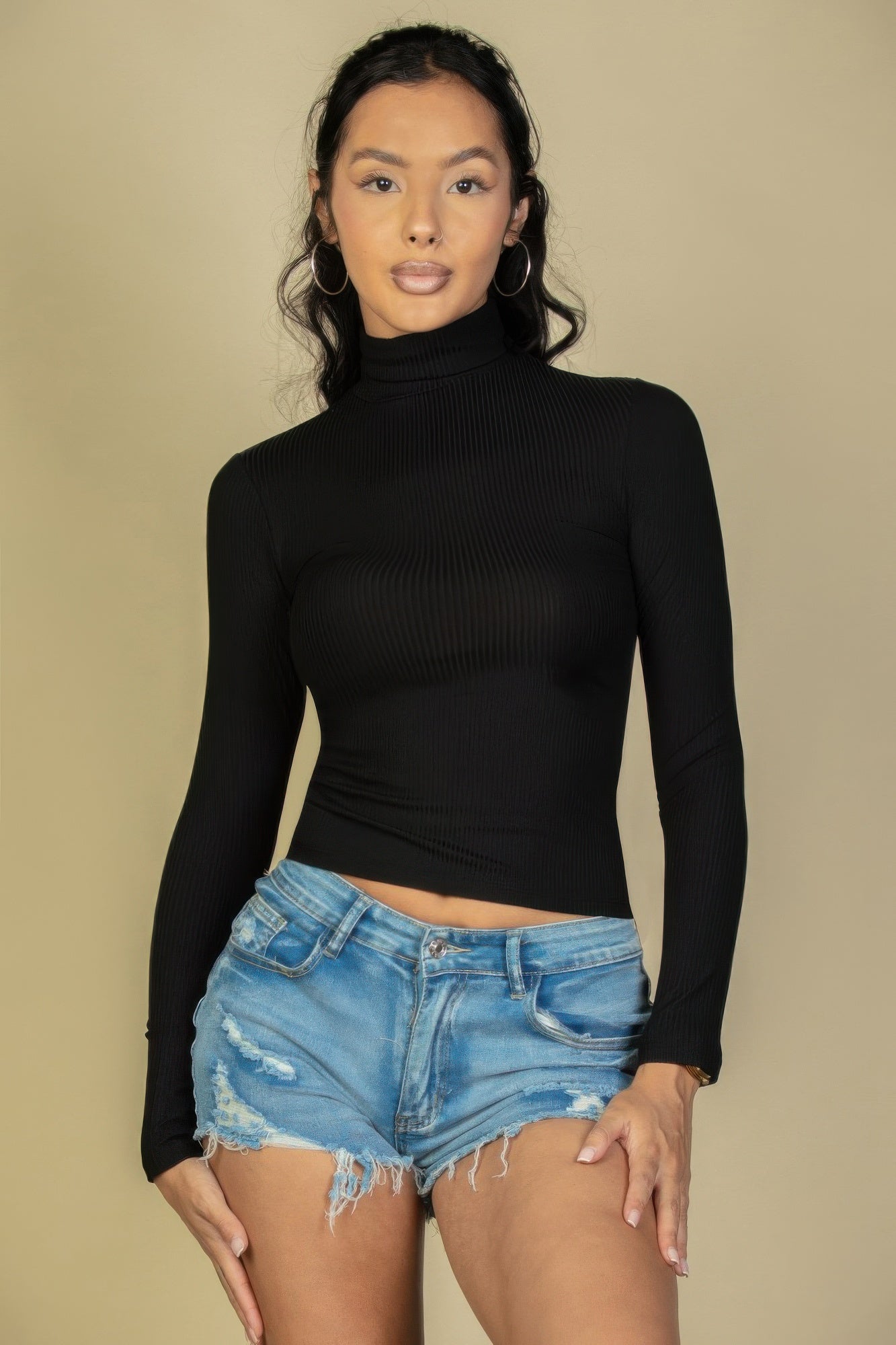 Ribbed Turtleneck Long Sleeve Top - That Janis Style