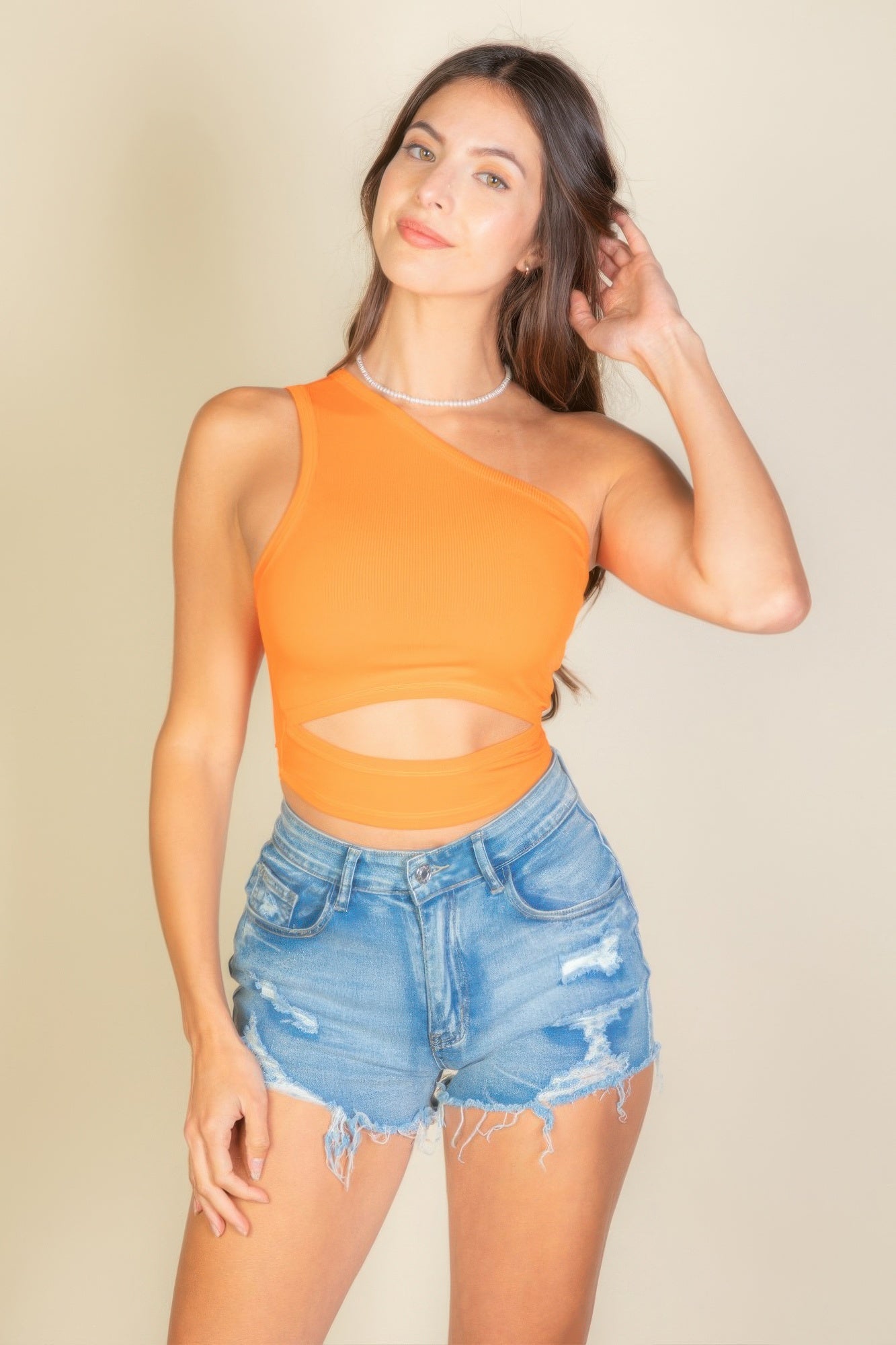 Ribbed Knit Cut Out One Shoulder Crop Top - That Janis Style