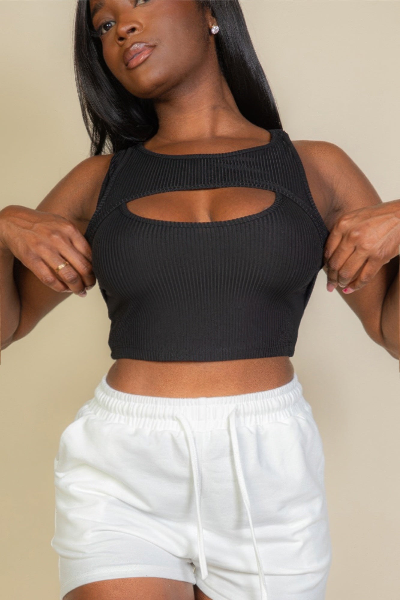 Ribbed Cut Out Front Crop Top - That Janis Style