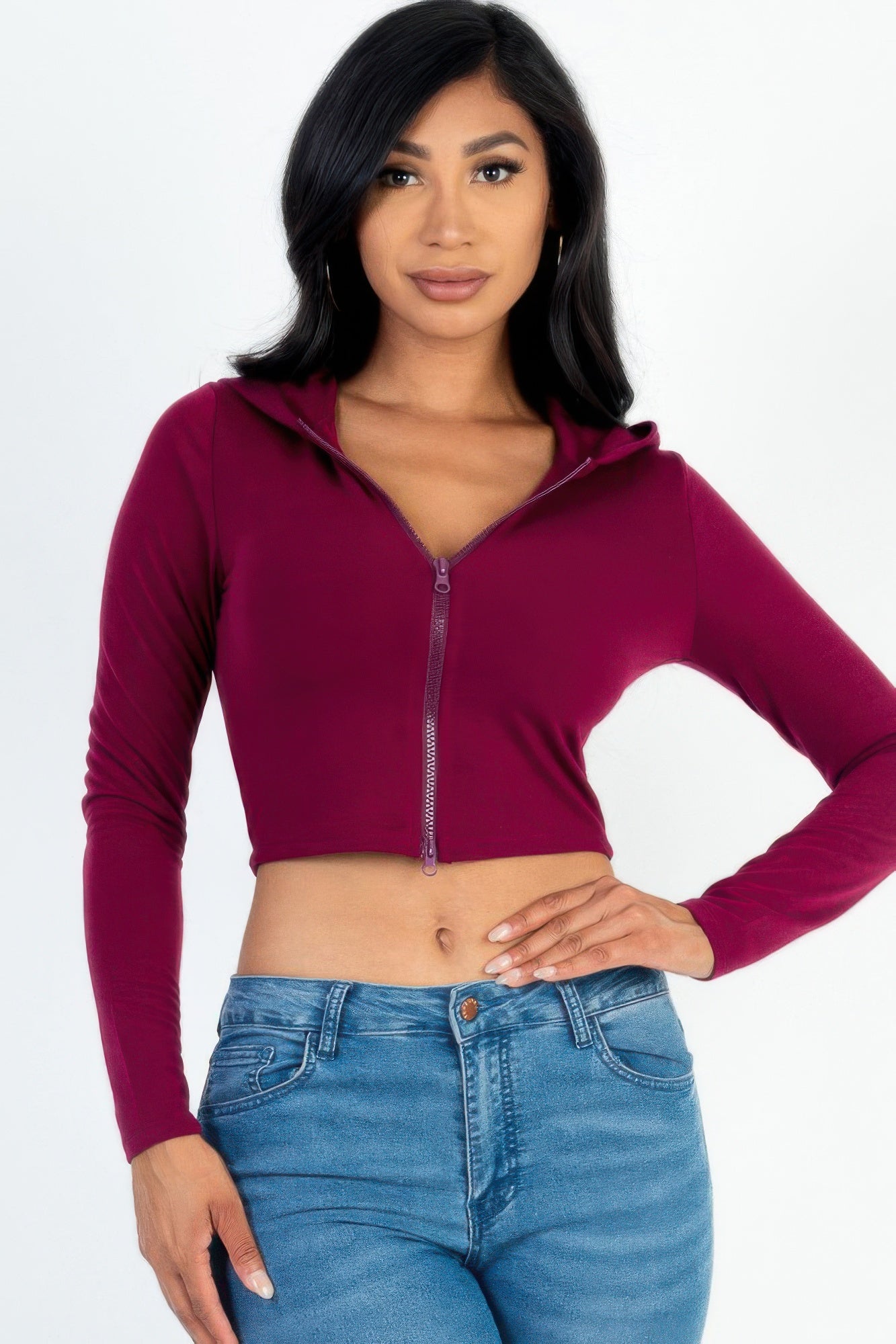 French Terry Crop Zip Up Hoodie - That Janis Style