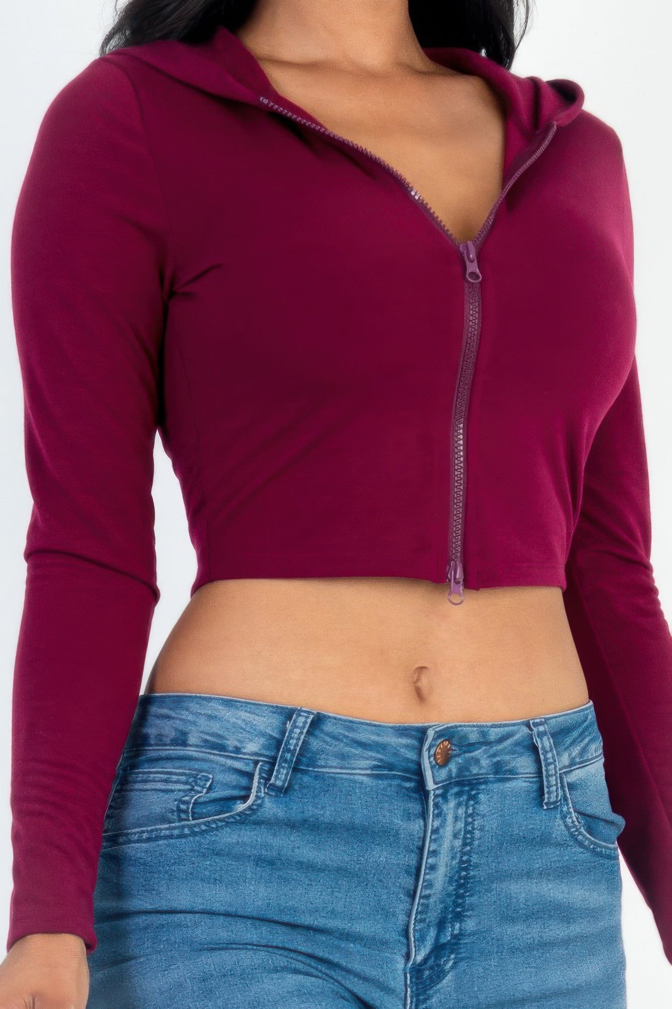 French Terry Crop Zip Up Hoodie - That Janis Style