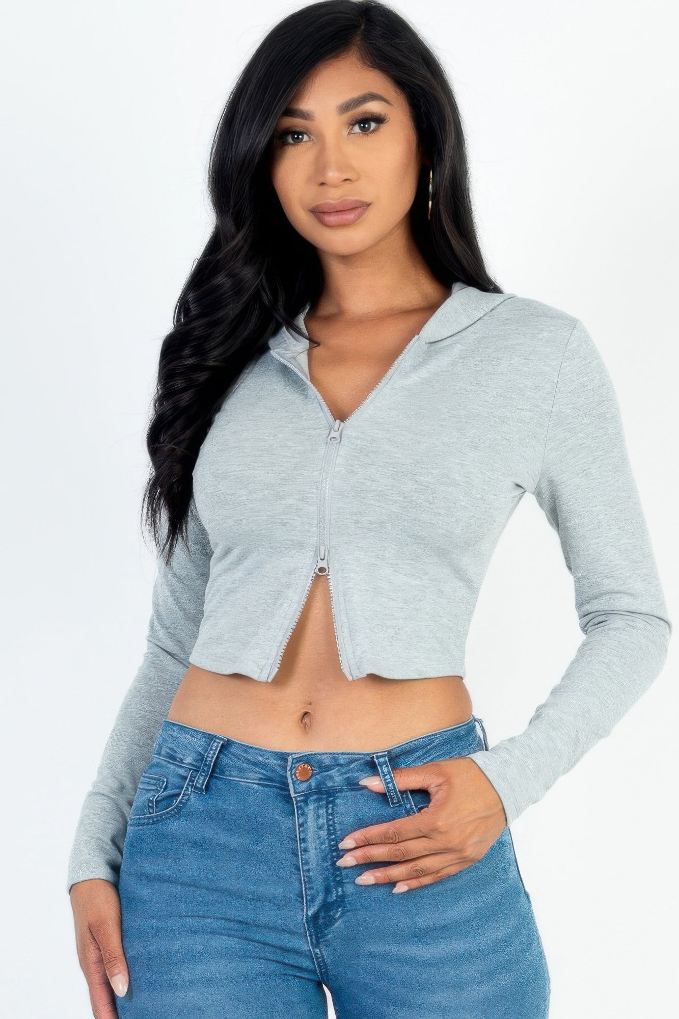 French Terry Crop Zip Up Hoodie - That Janis Style