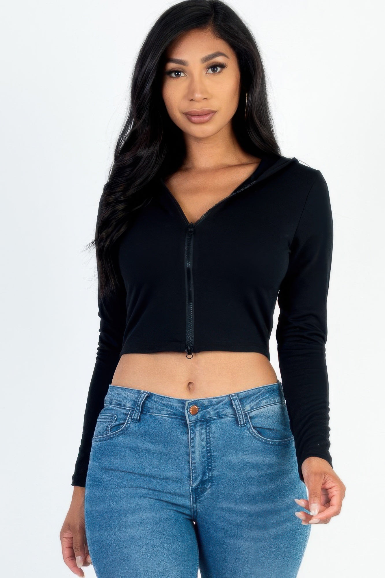 French Terry Crop Zip Up Hoodie - That Janis Style