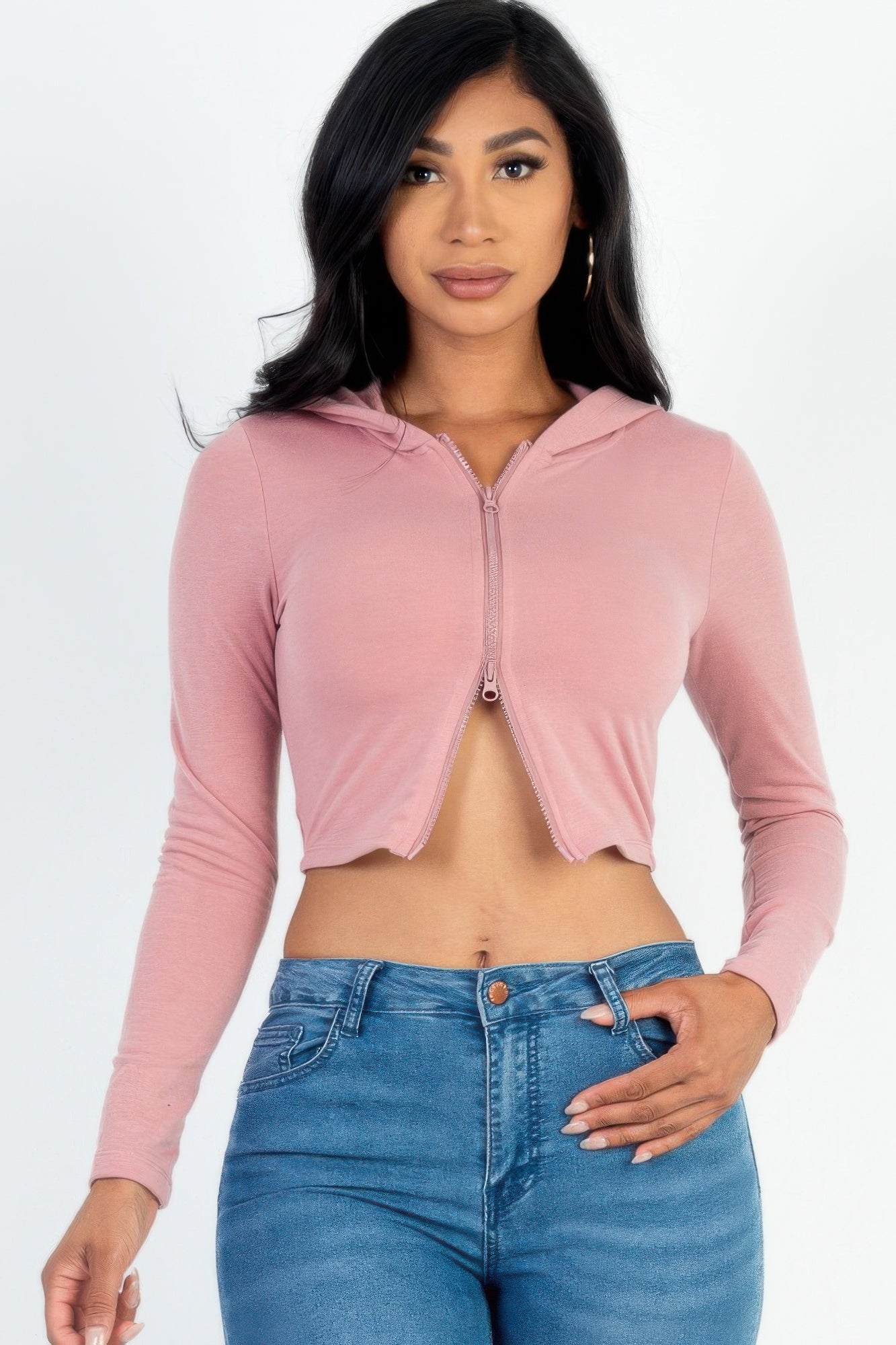 French Terry Crop Zip Up Hoodie - That Janis Style
