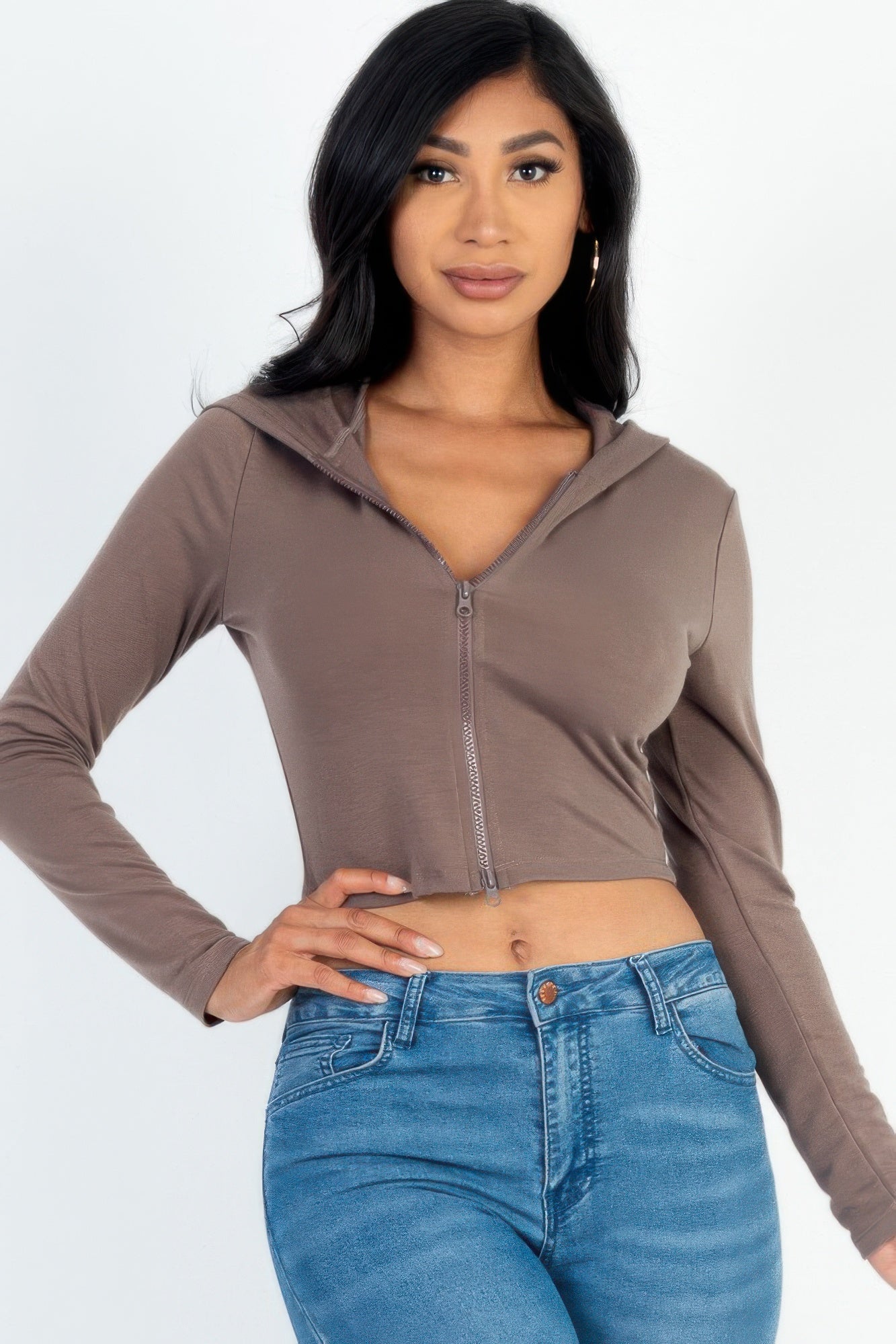 French Terry Crop Zip Up Hoodie - That Janis Style