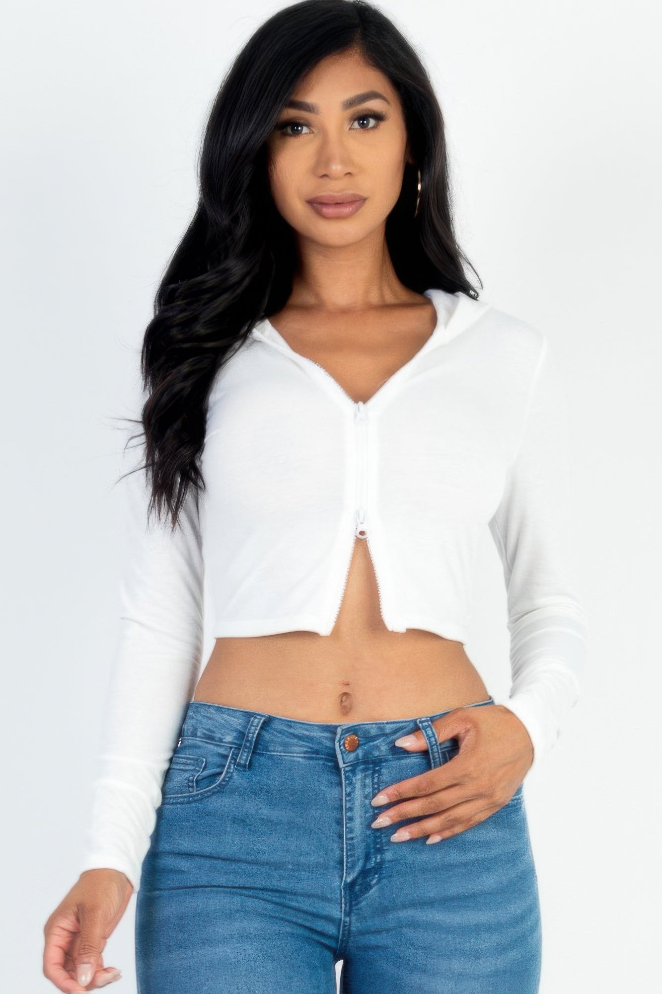 French Terry Crop Zip Up Hoodie - That Janis Style