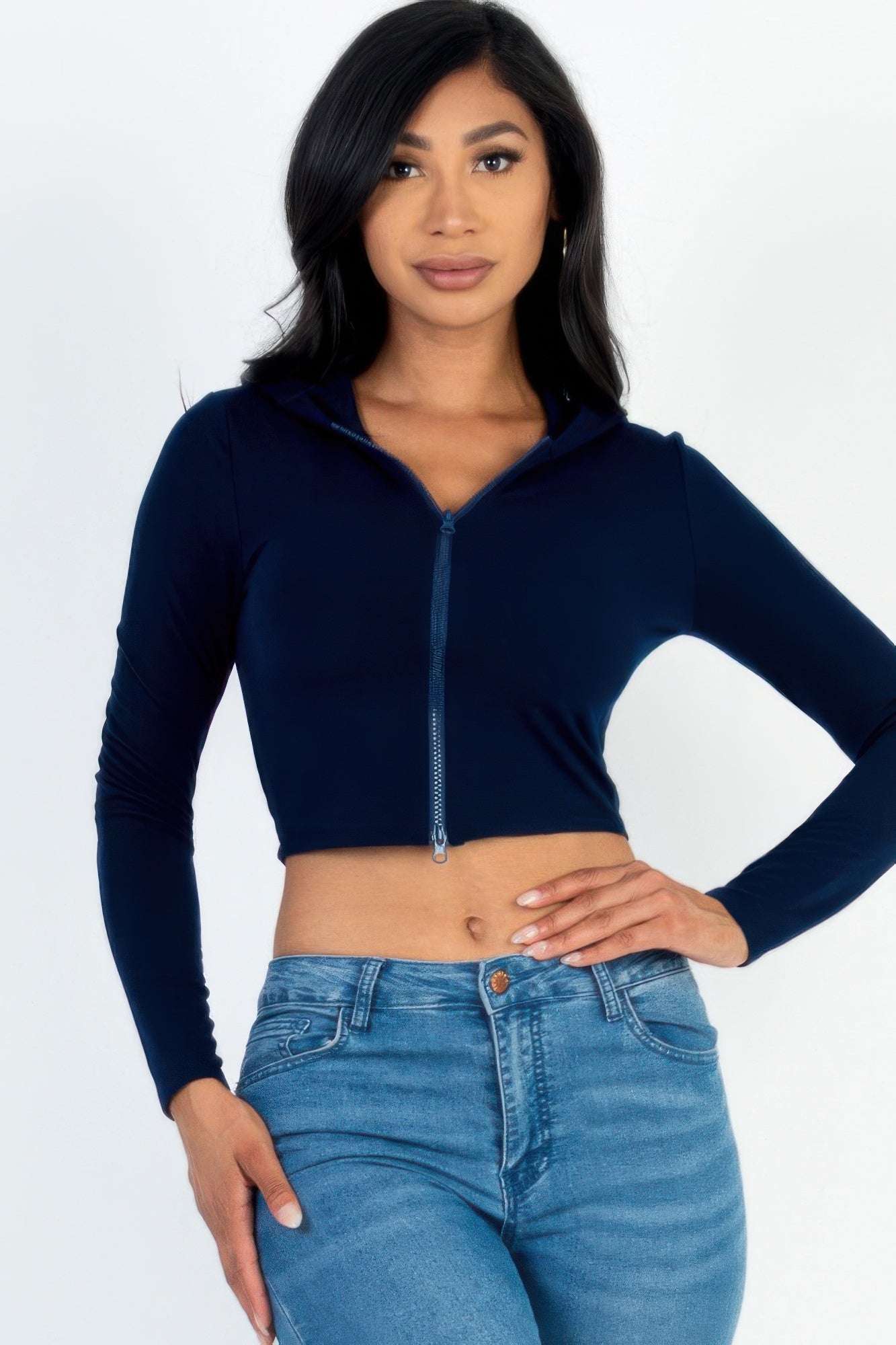 French Terry Crop Zip Up Hoodie - That Janis Style
