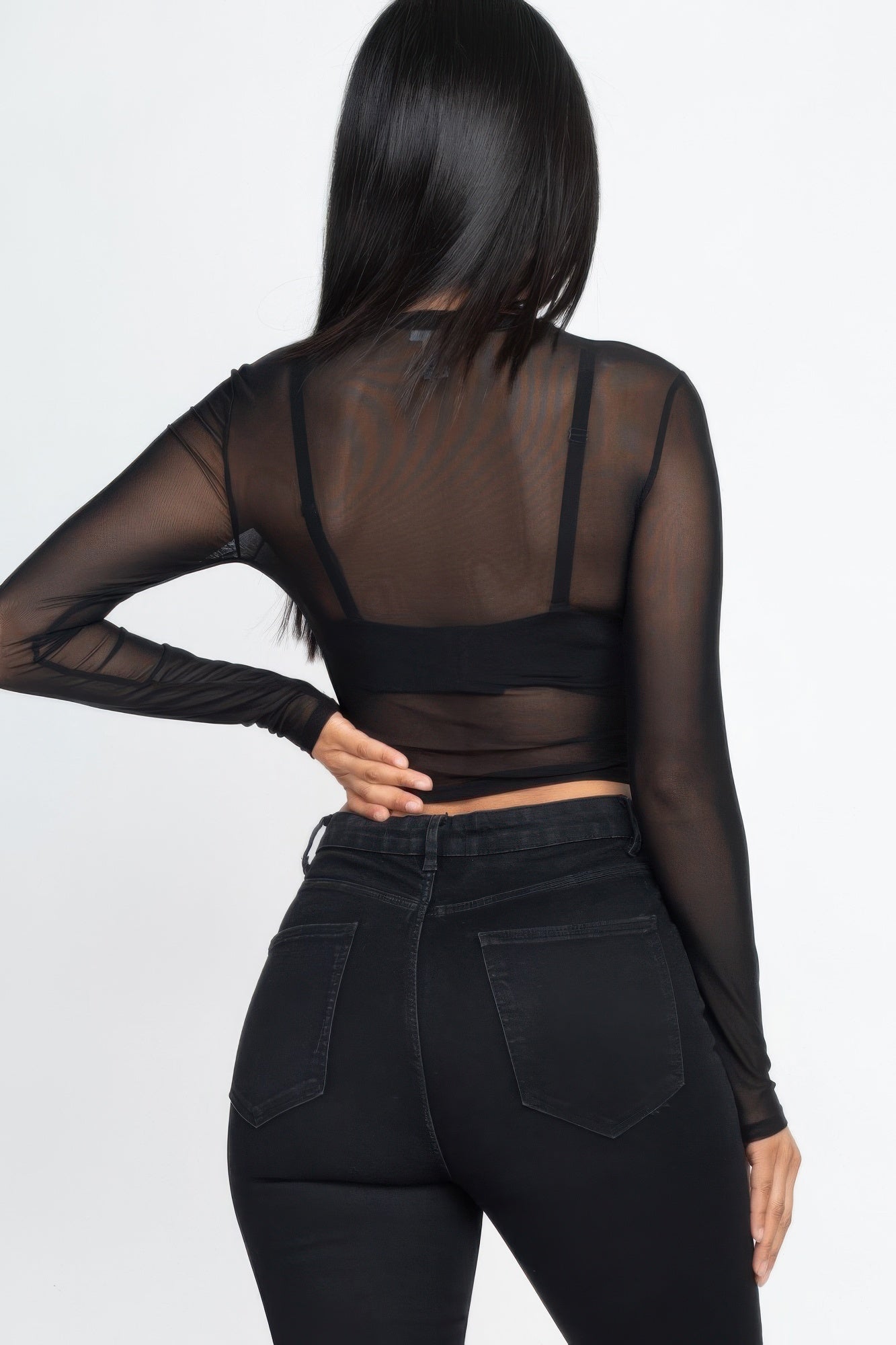 Sexy Sheer Mesh Long Sleeve Crop Top - That Janis Style