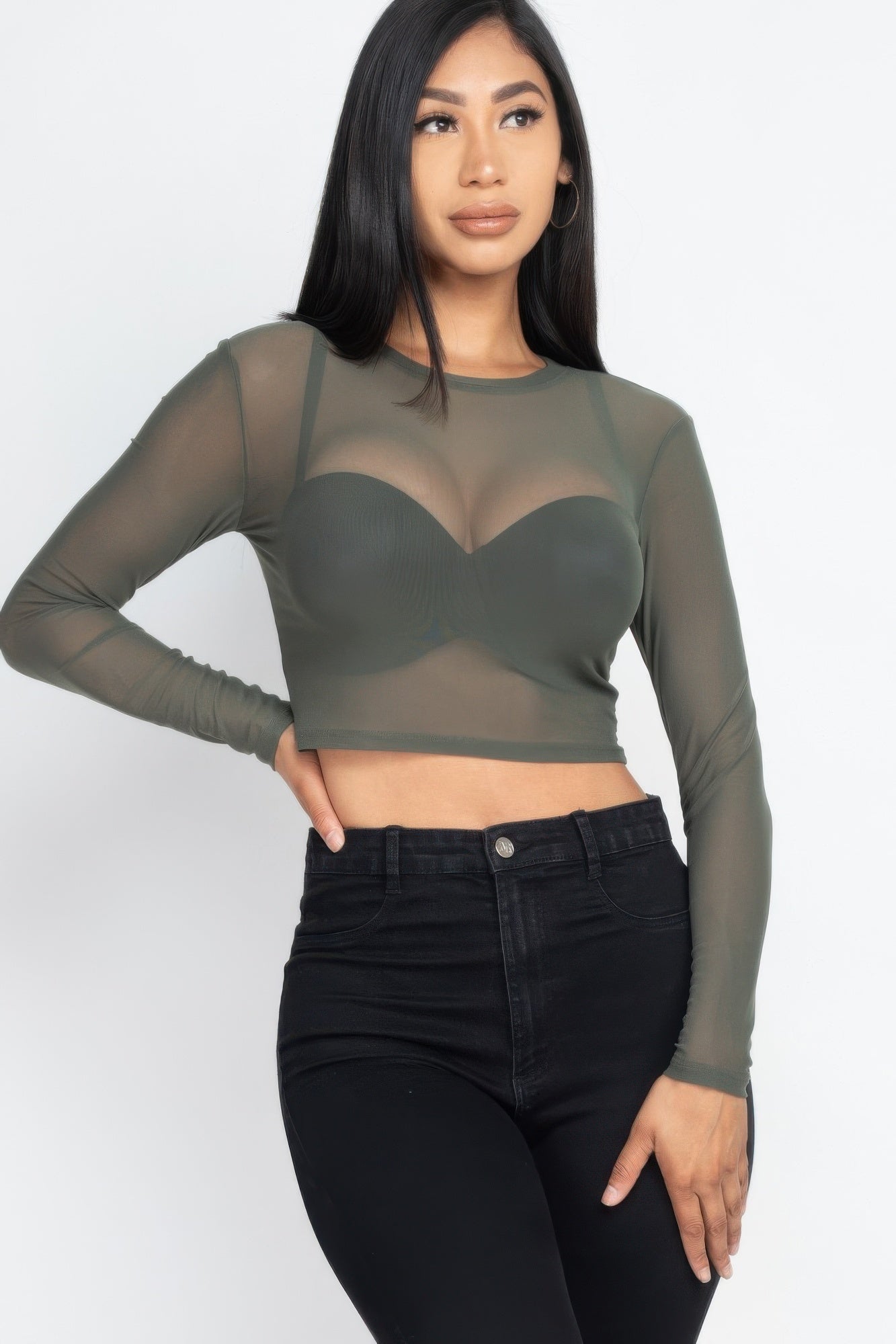 Sexy Sheer Mesh Long Sleeve Crop Top - That Janis Style