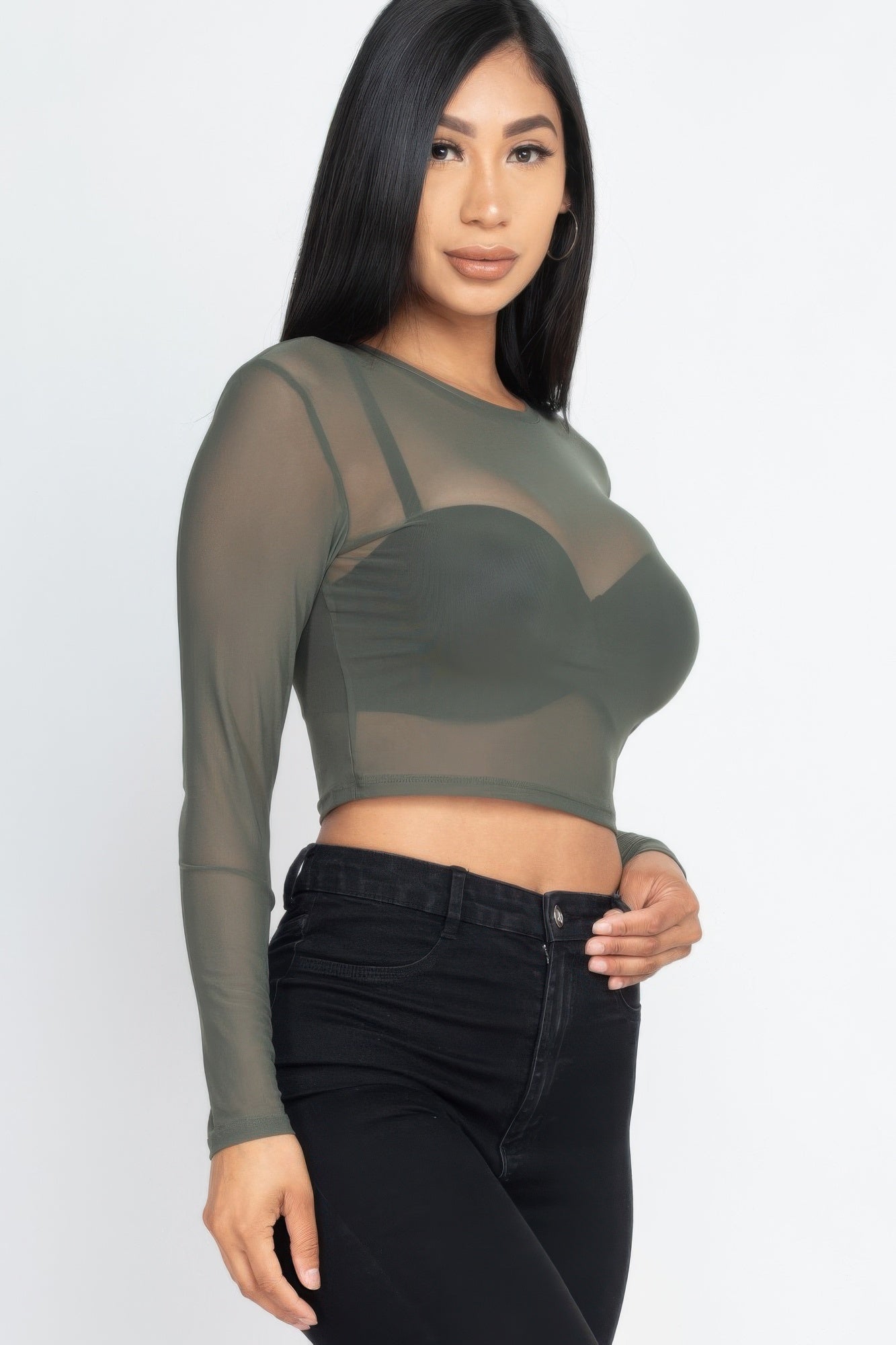 Sexy Sheer Mesh Long Sleeve Crop Top - That Janis Style