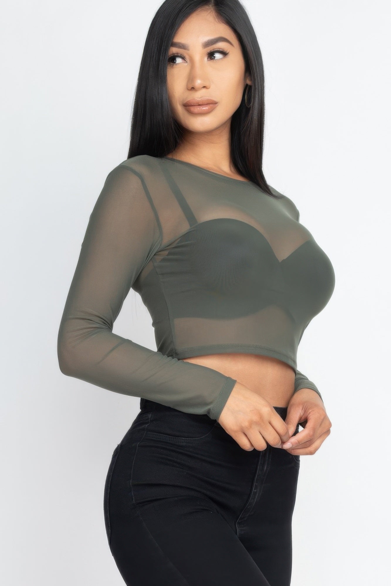 Sexy Sheer Mesh Long Sleeve Crop Top - That Janis Style