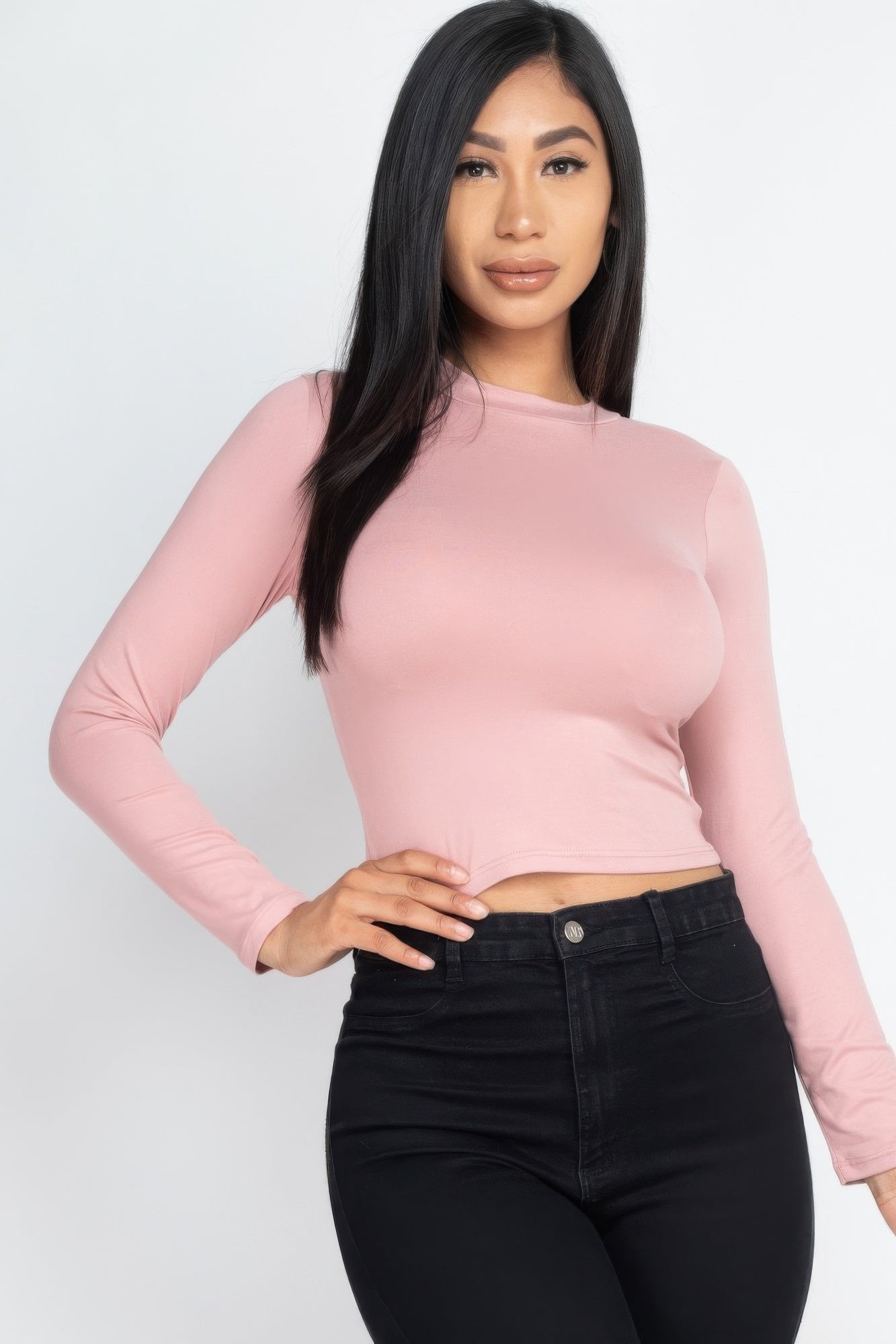 Mock Neck Solid Long Sleeve Top - That Janis Style
