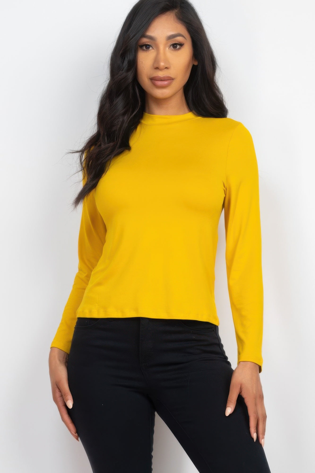 Mock Neck Solid Long Sleeve Top - That Janis Style