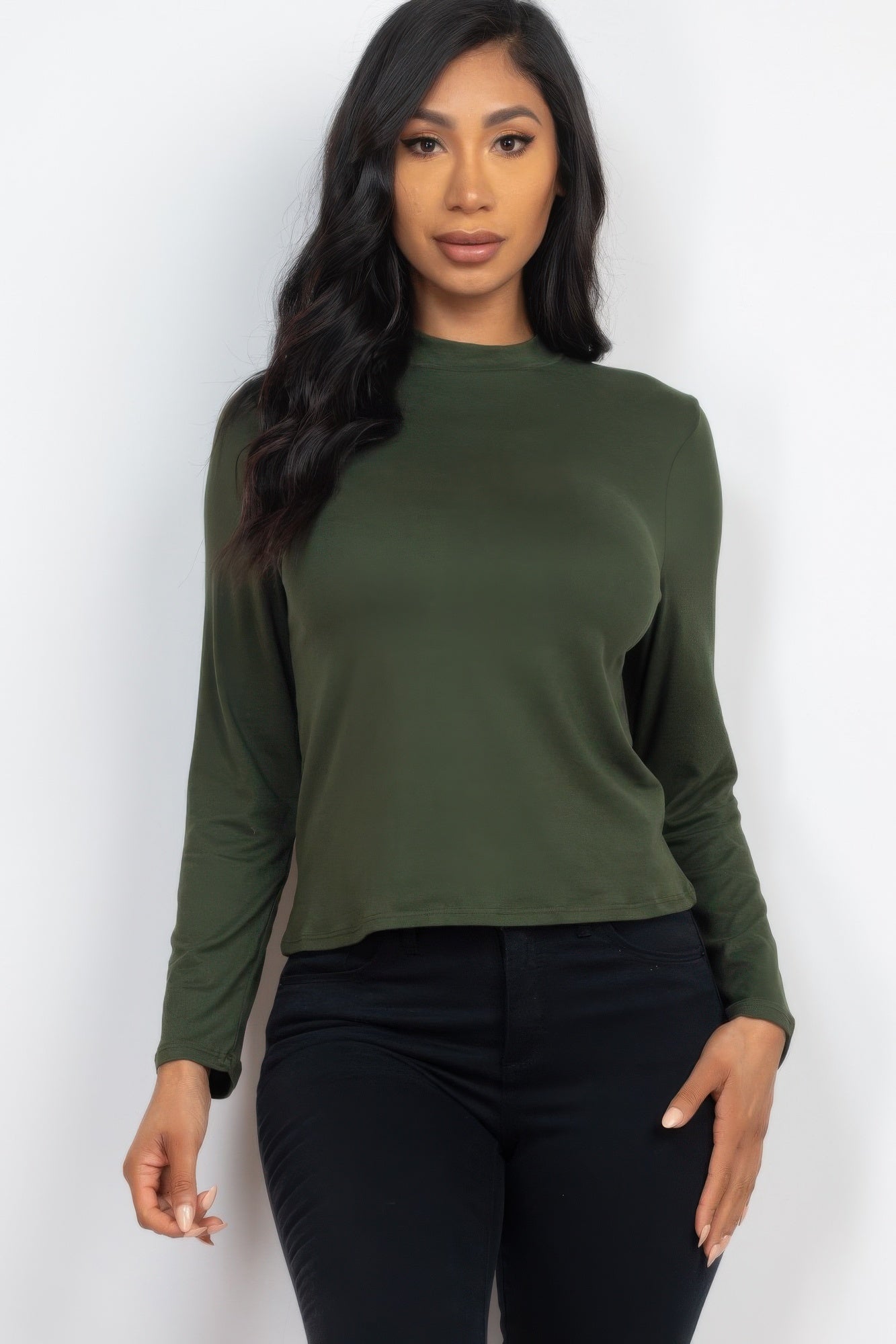 Mock Neck Solid Long Sleeve Top - That Janis Style