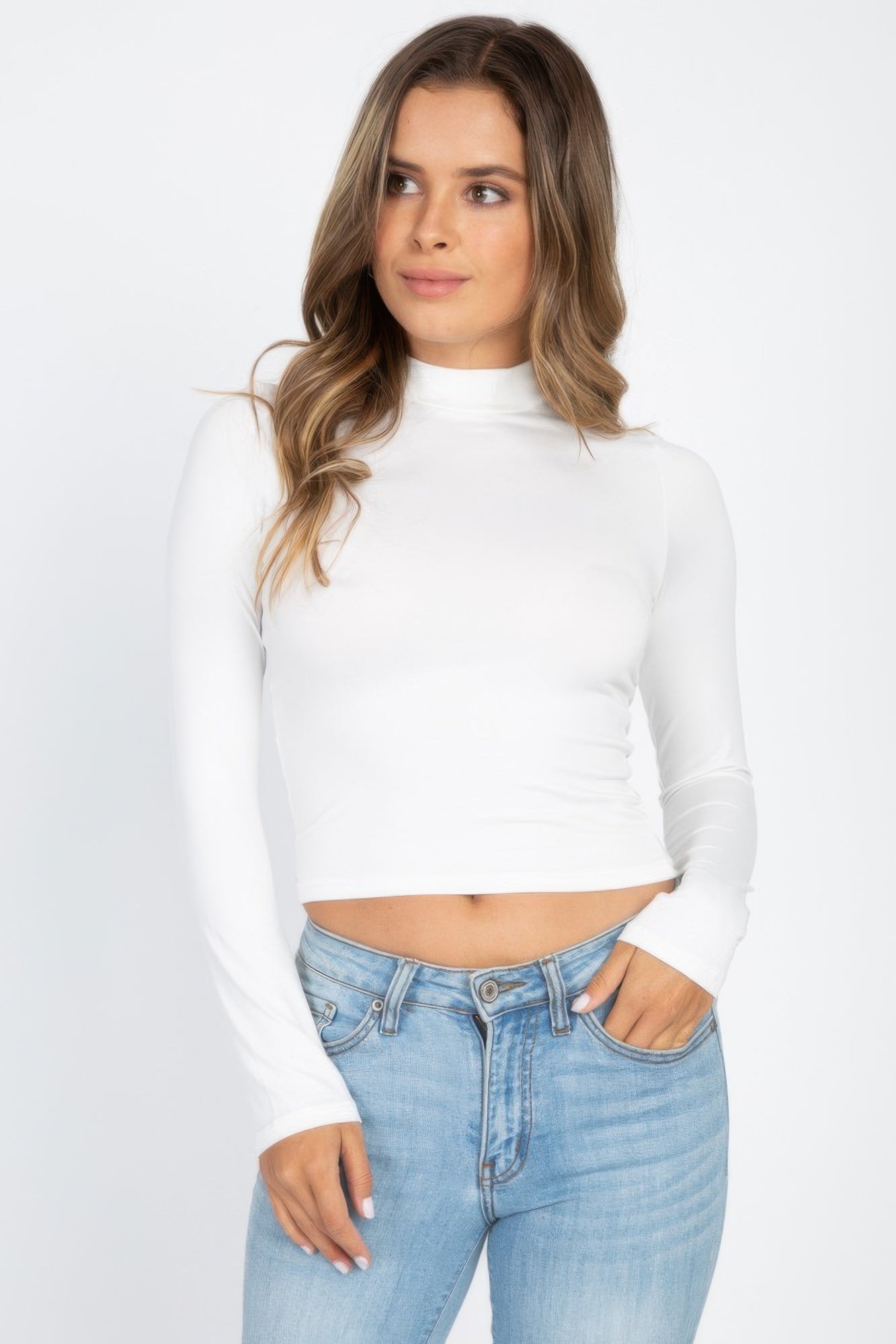 Mock Neck Solid Long Sleeve Top - That Janis Style