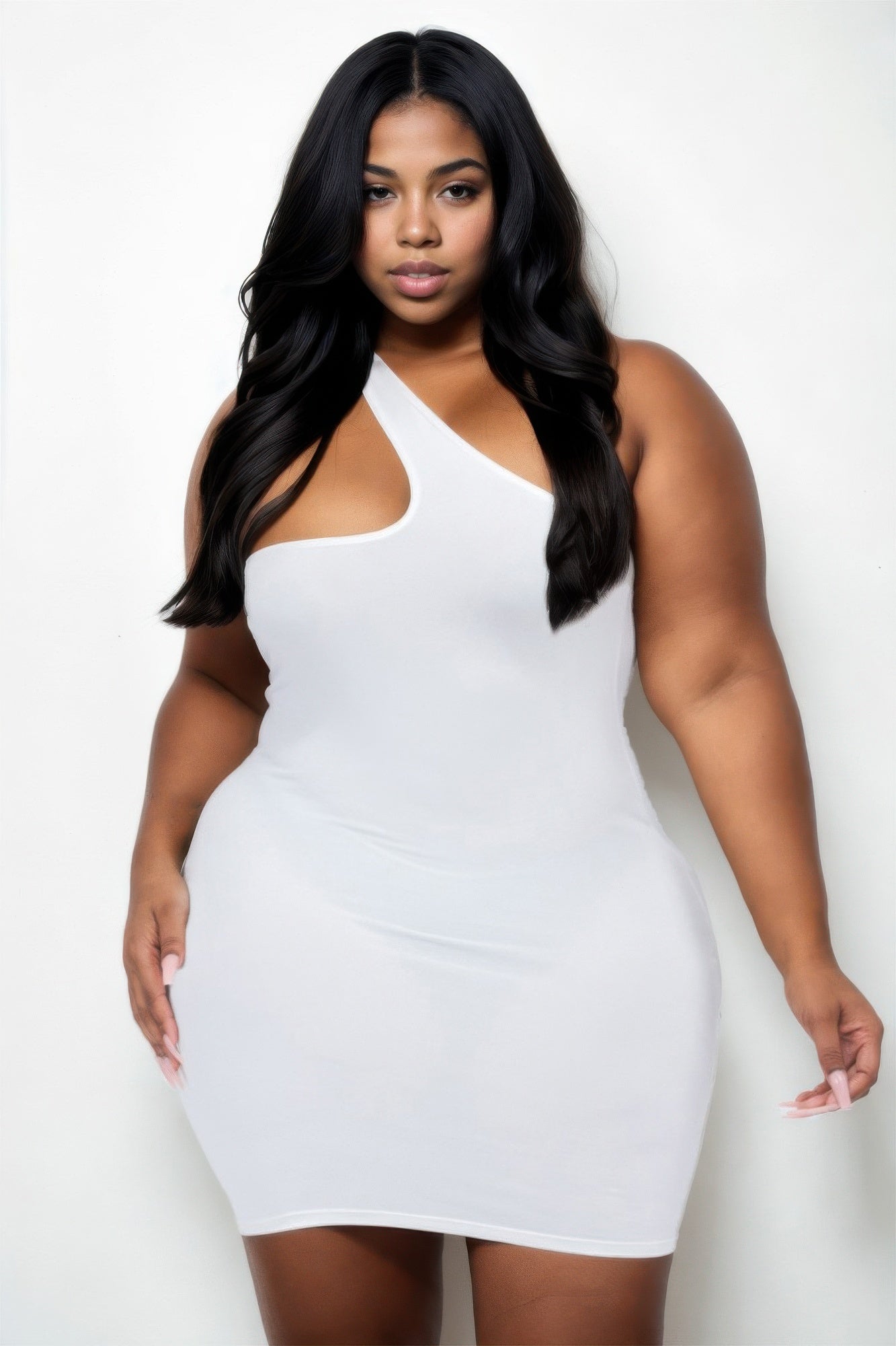 Plus Size One Shoulder Bodycon Mini Dress - That Janis Style