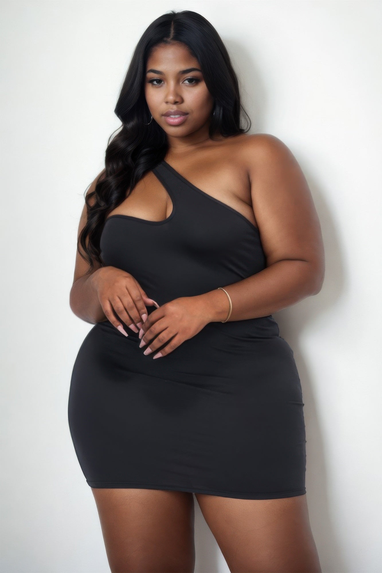 Plus Size One Shoulder Bodycon Mini Dress - That Janis Style