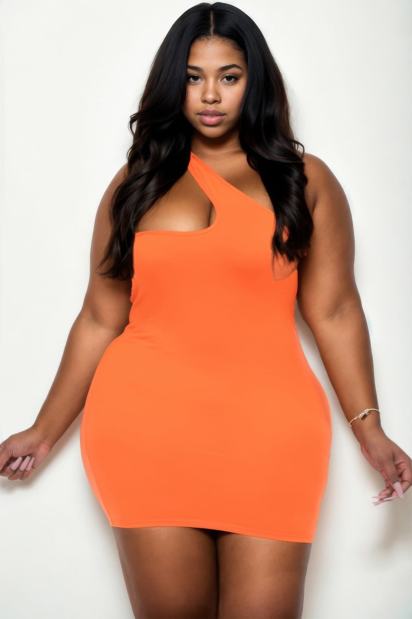 Plus Size One Shoulder Bodycon Mini Dress - That Janis Style