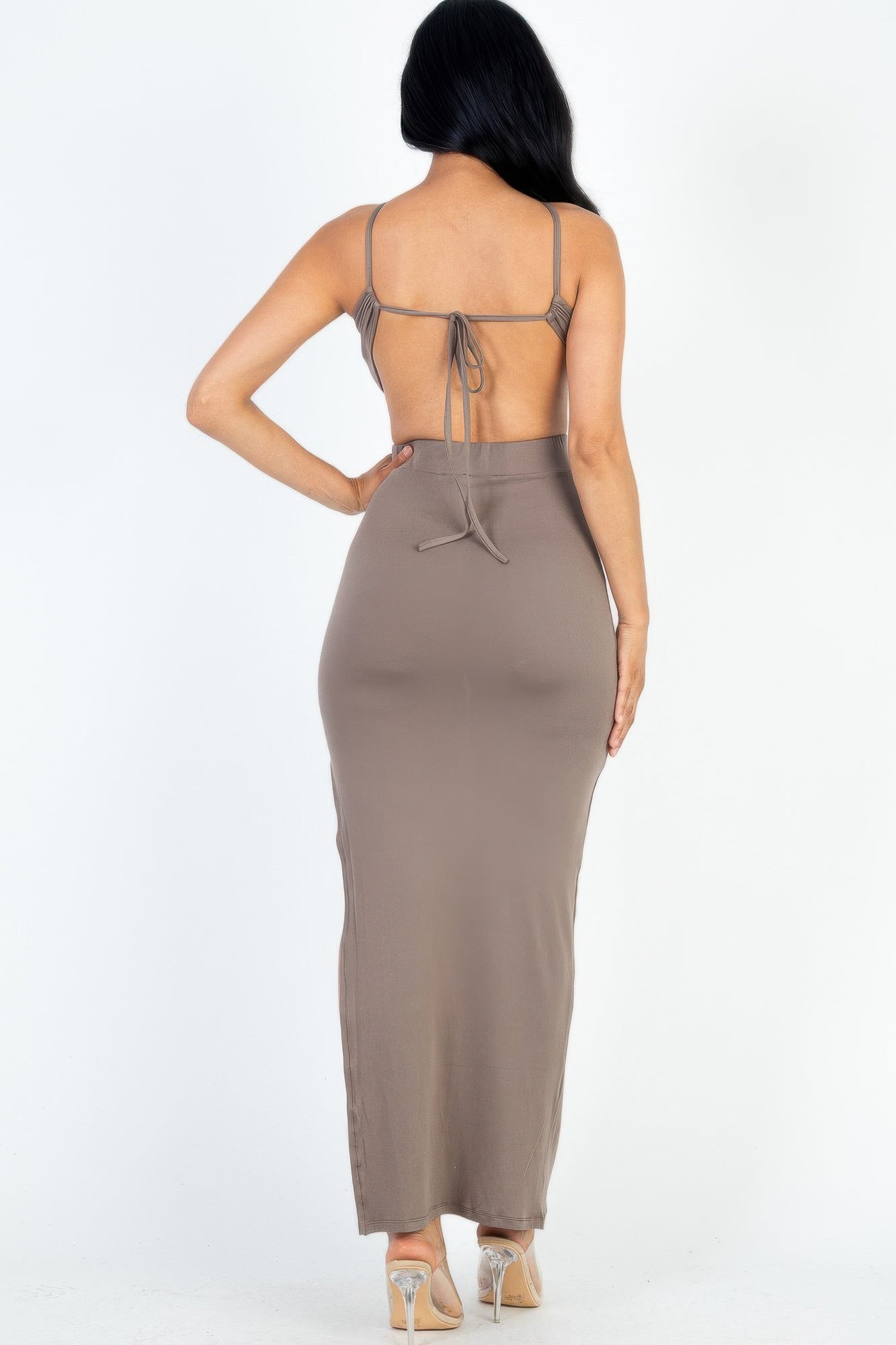 Tie Backless Split Thigh Maxi Dress - That Janis Style