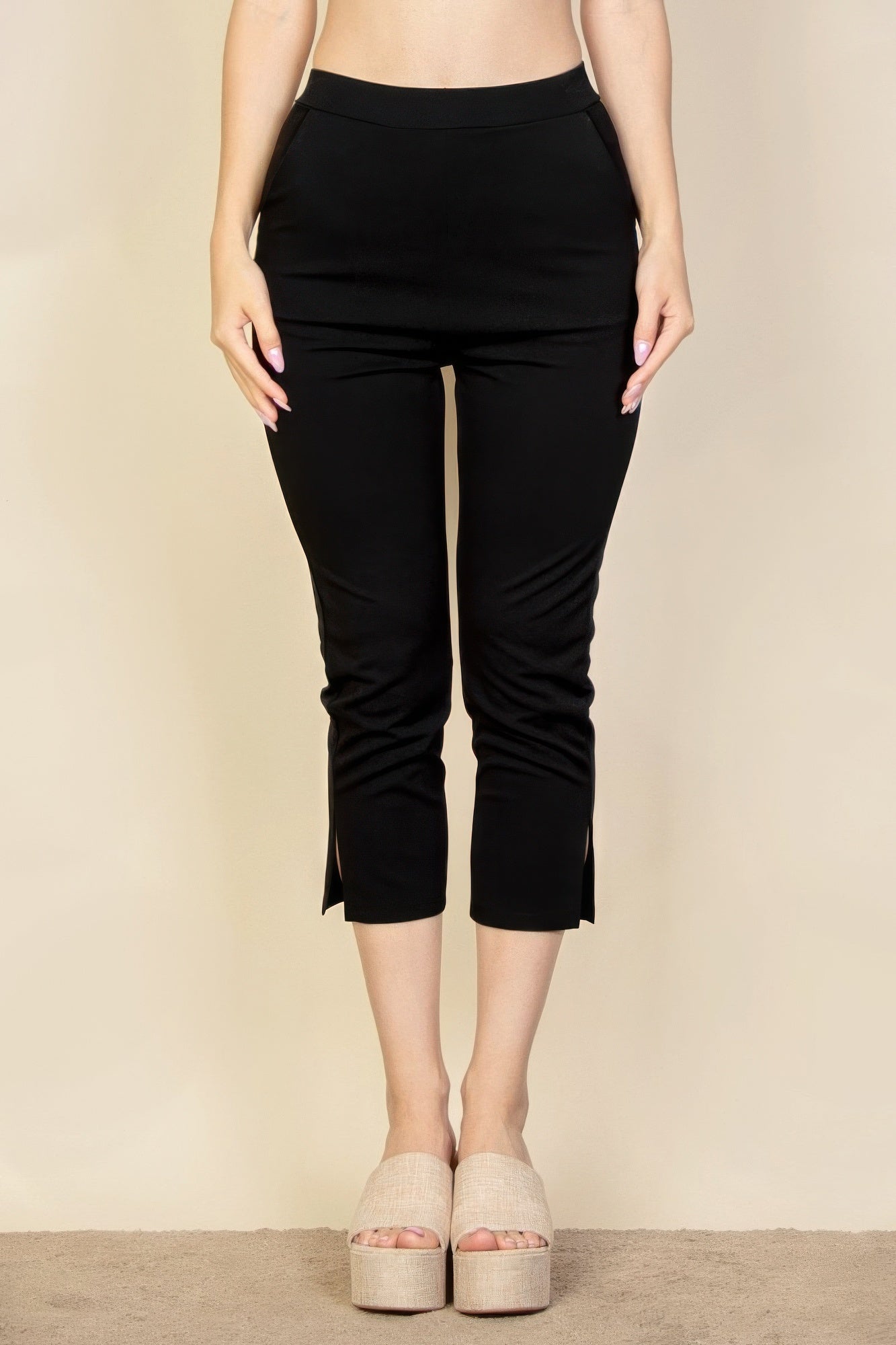 Slit Hem Cropped Pants - That Janis Style