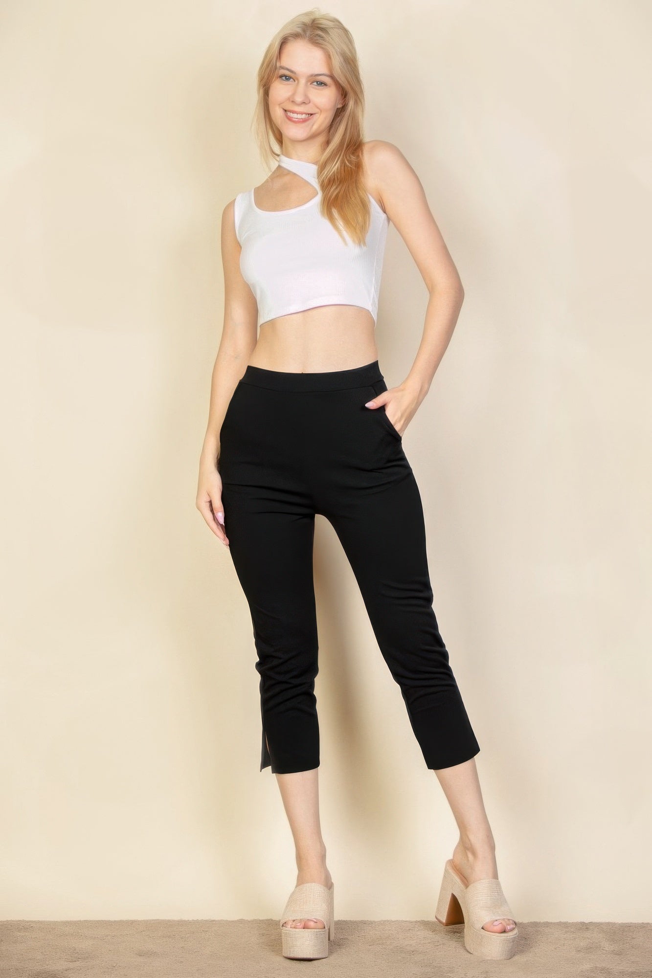 Slit Hem Cropped Pants - That Janis Style