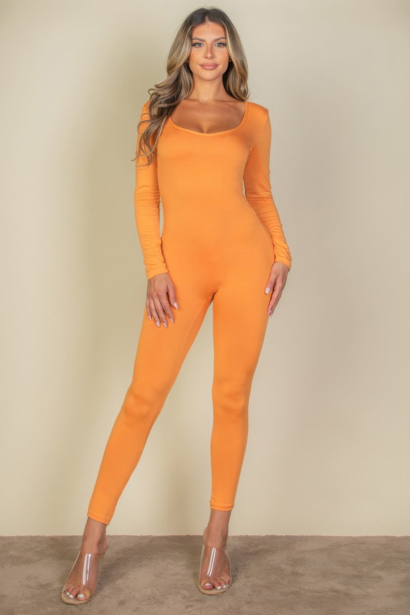 Scoop Neck Long Sleeve Bodycon Jumpsuit - That Janis Style