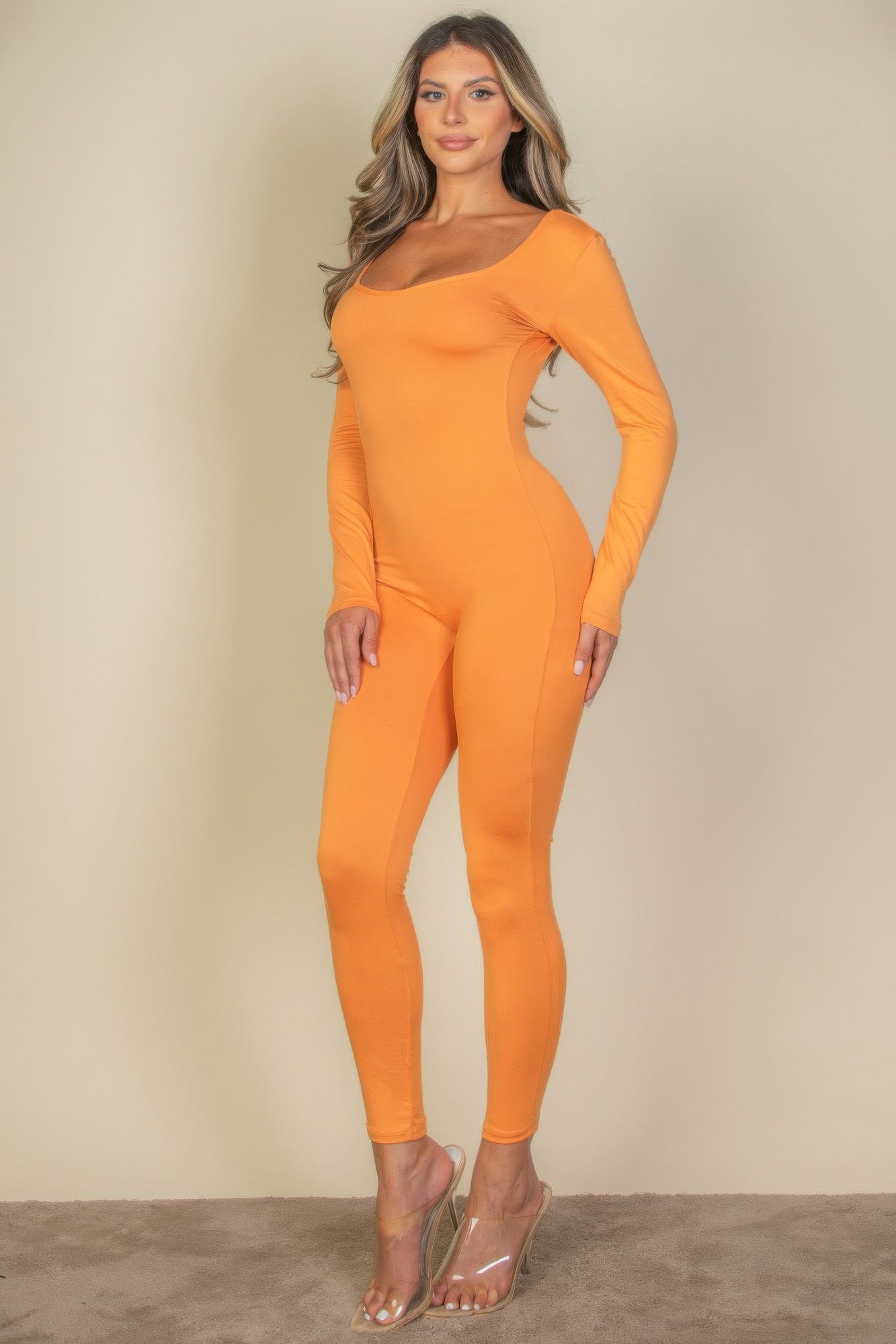 Scoop Neck Long Sleeve Bodycon Jumpsuit - That Janis Style