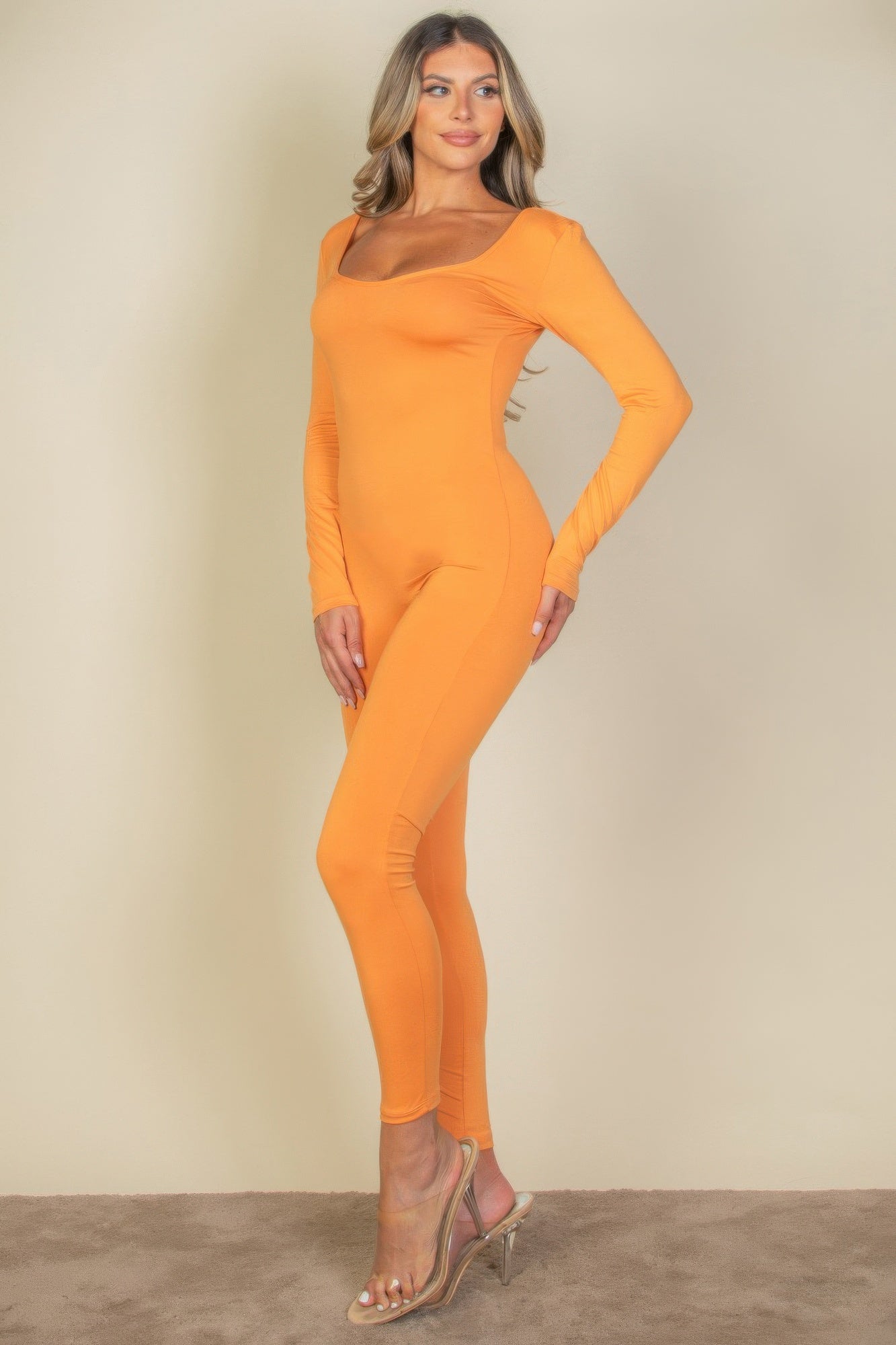 Scoop Neck Long Sleeve Bodycon Jumpsuit - That Janis Style