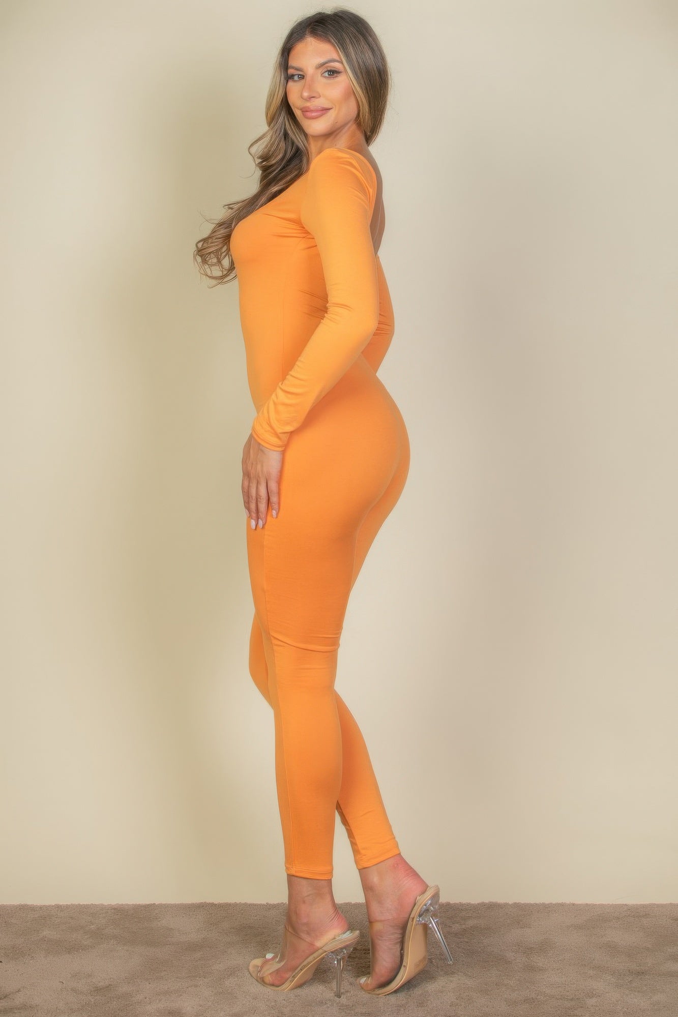 Scoop Neck Long Sleeve Bodycon Jumpsuit - That Janis Style