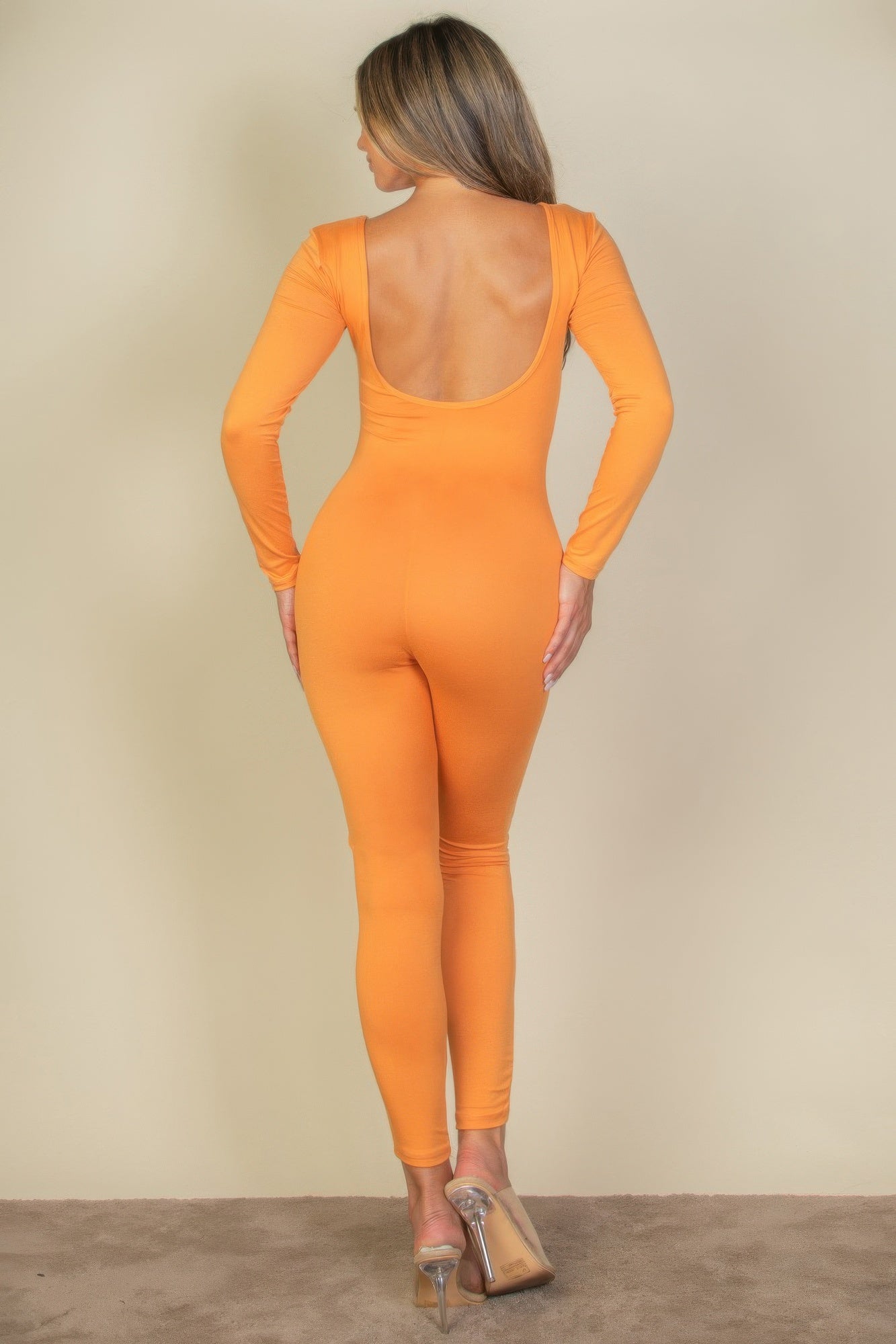 Scoop Neck Long Sleeve Bodycon Jumpsuit - That Janis Style