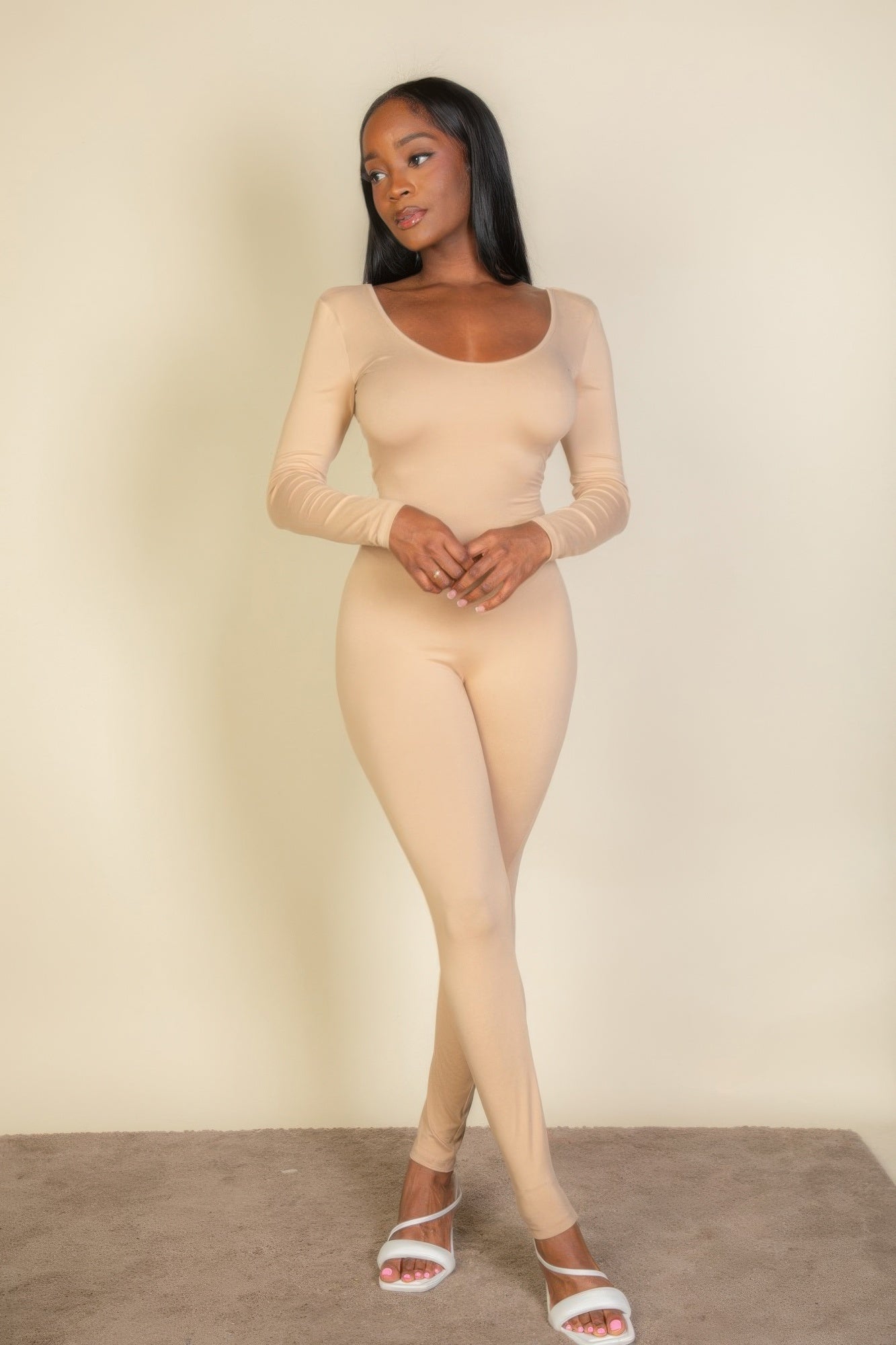 Scoop Neck Long Sleeve Bodycon Jumpsuit - That Janis Style
