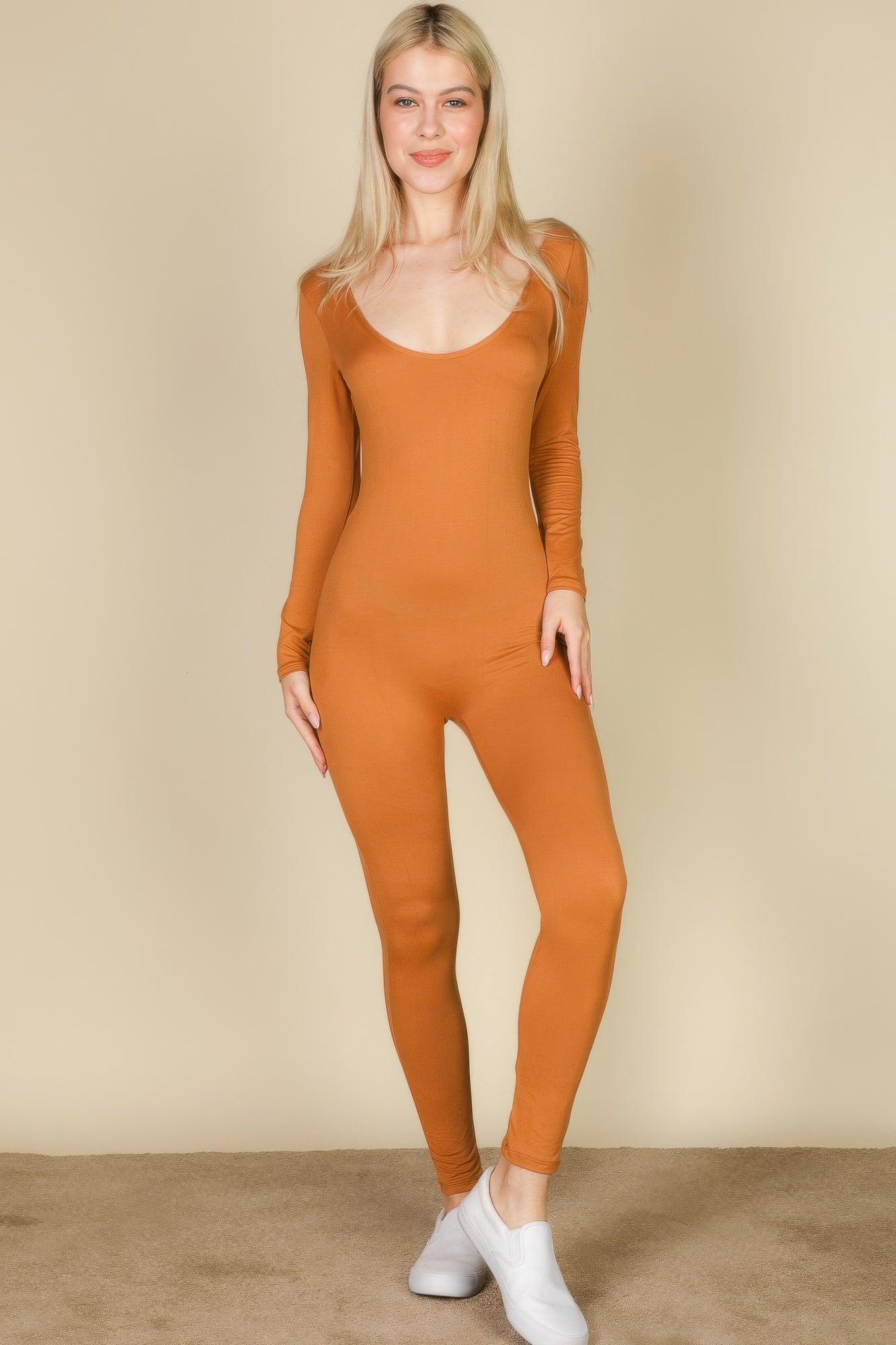 Scoop Neck Long Sleeve Bodycon Jumpsuit - That Janis Style