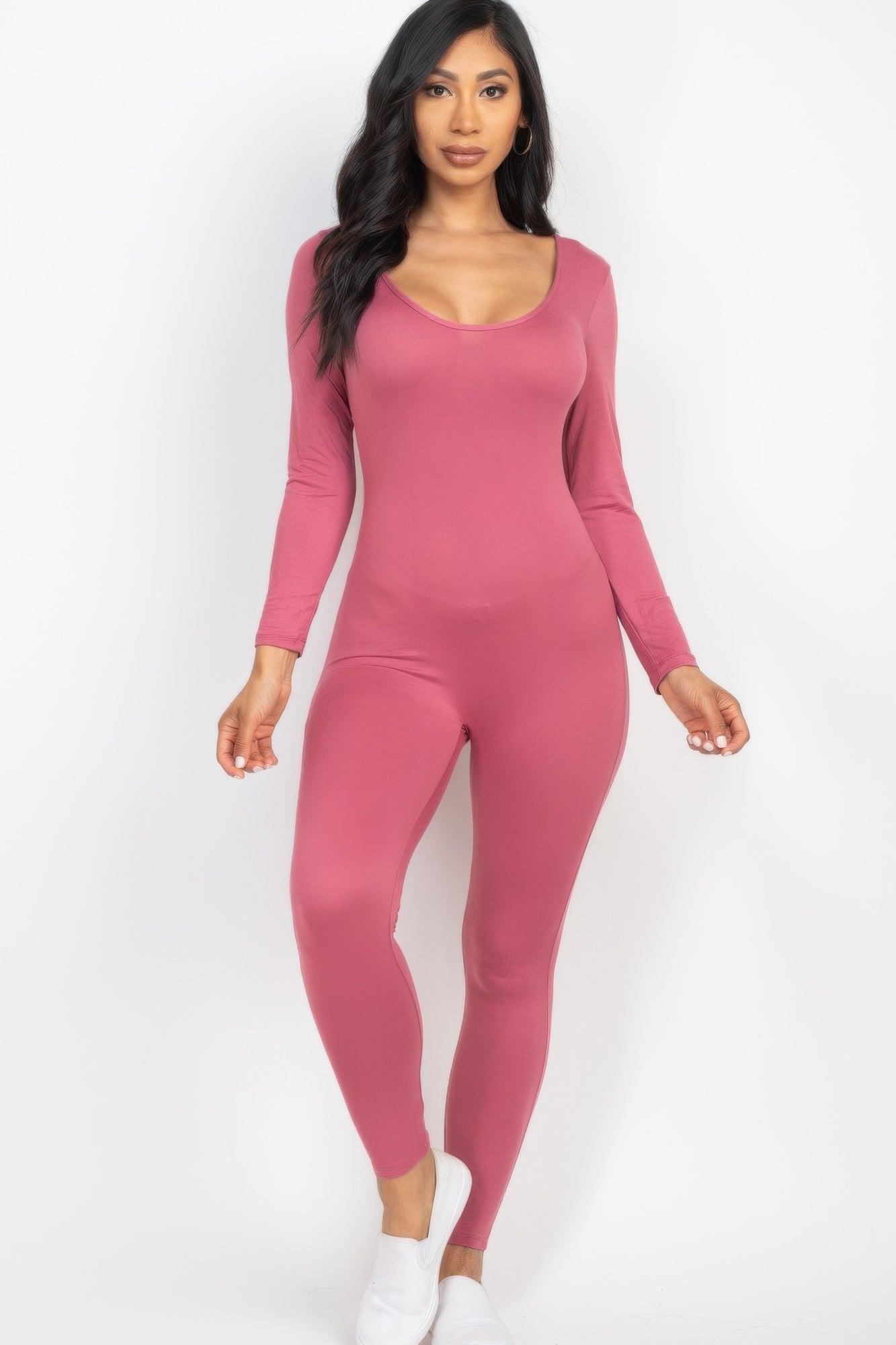 Scoop Neck Long Sleeve Bodycon Jumpsuit - That Janis Style