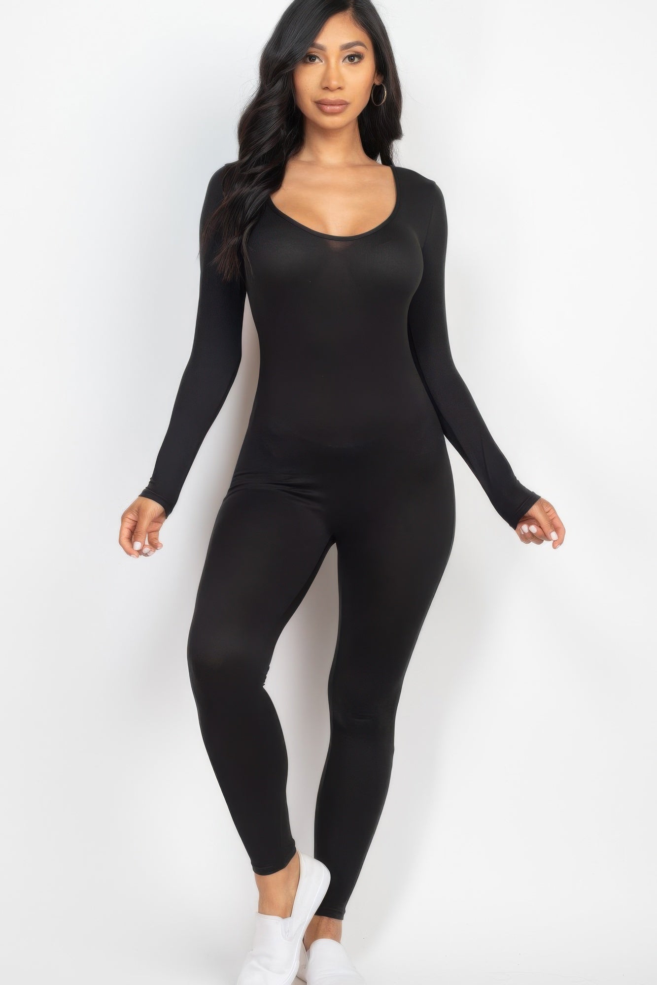 Scoop Neck Long Sleeve Bodycon Jumpsuit - That Janis Style