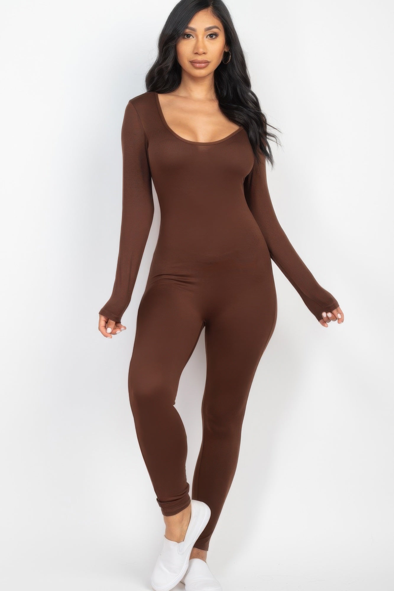Scoop Neck Long Sleeve Bodycon Jumpsuit - That Janis Style